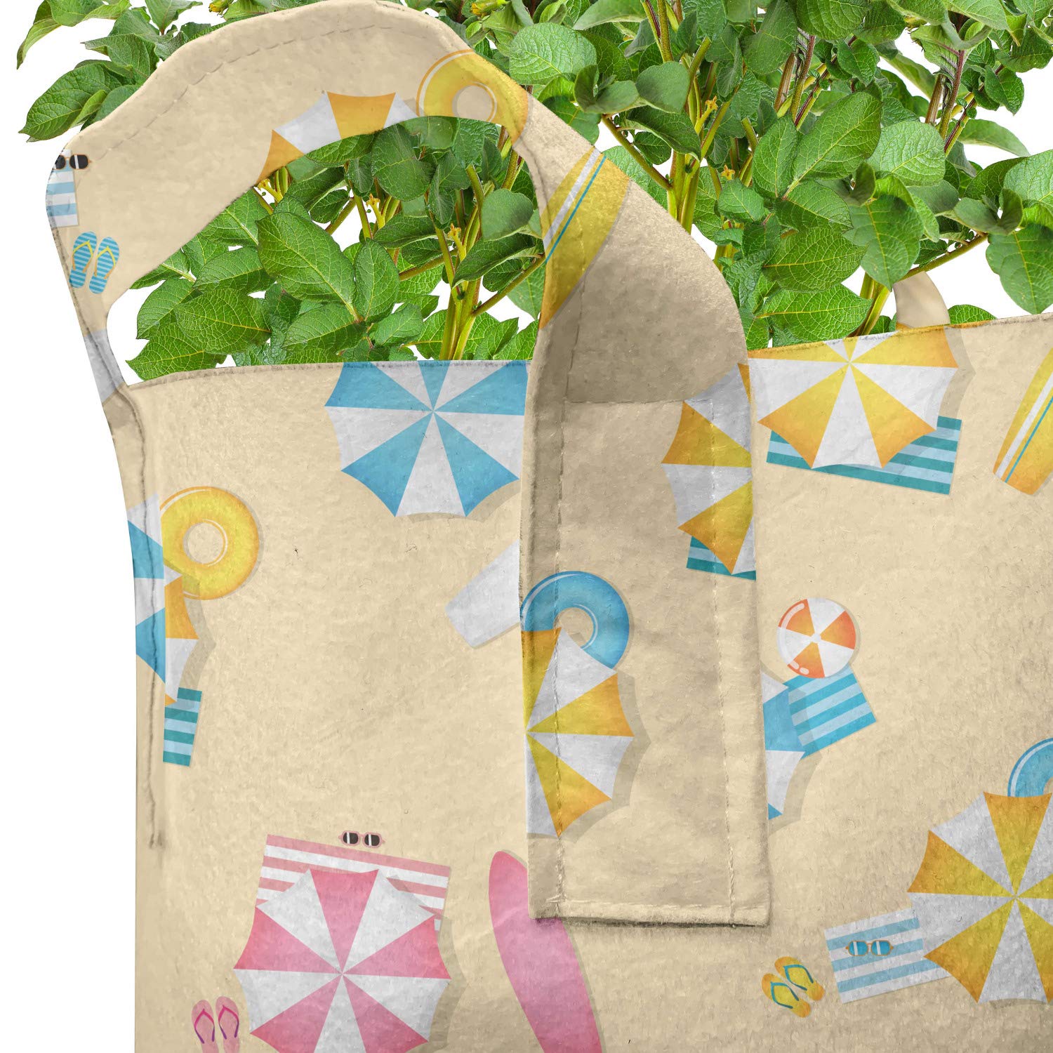 Ambesonne 5-Pack Heavy Duty Fabric Grow Bags with Handles - Durable Plant Pots for Gardening, Beach & Outdoor Use - Pale Pink & Yellow Summer Collection - Perfect for Plants, Flowers, Herbs & Beach Umbrella Base