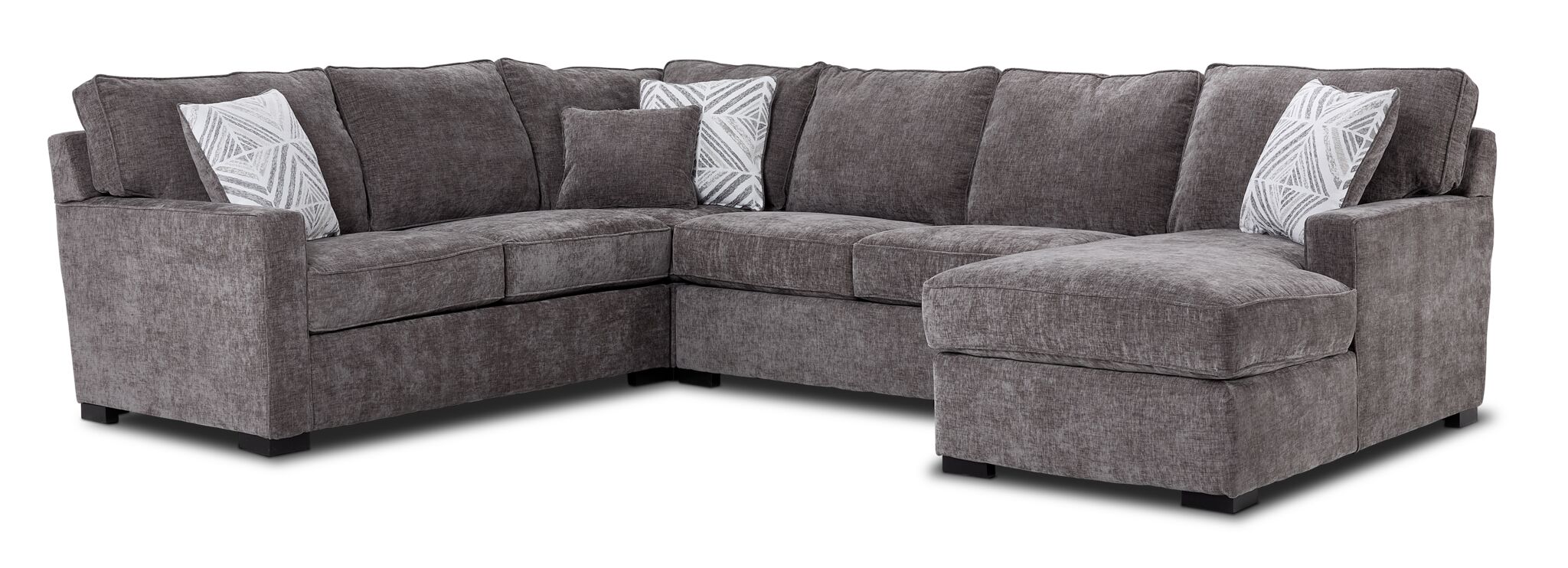 Charlotte 4-Piece Sectional Sofa with Right-Facing Chaise in Pewter Gray - Perfect for Living Rooms, Family Rooms & Home Theaters
