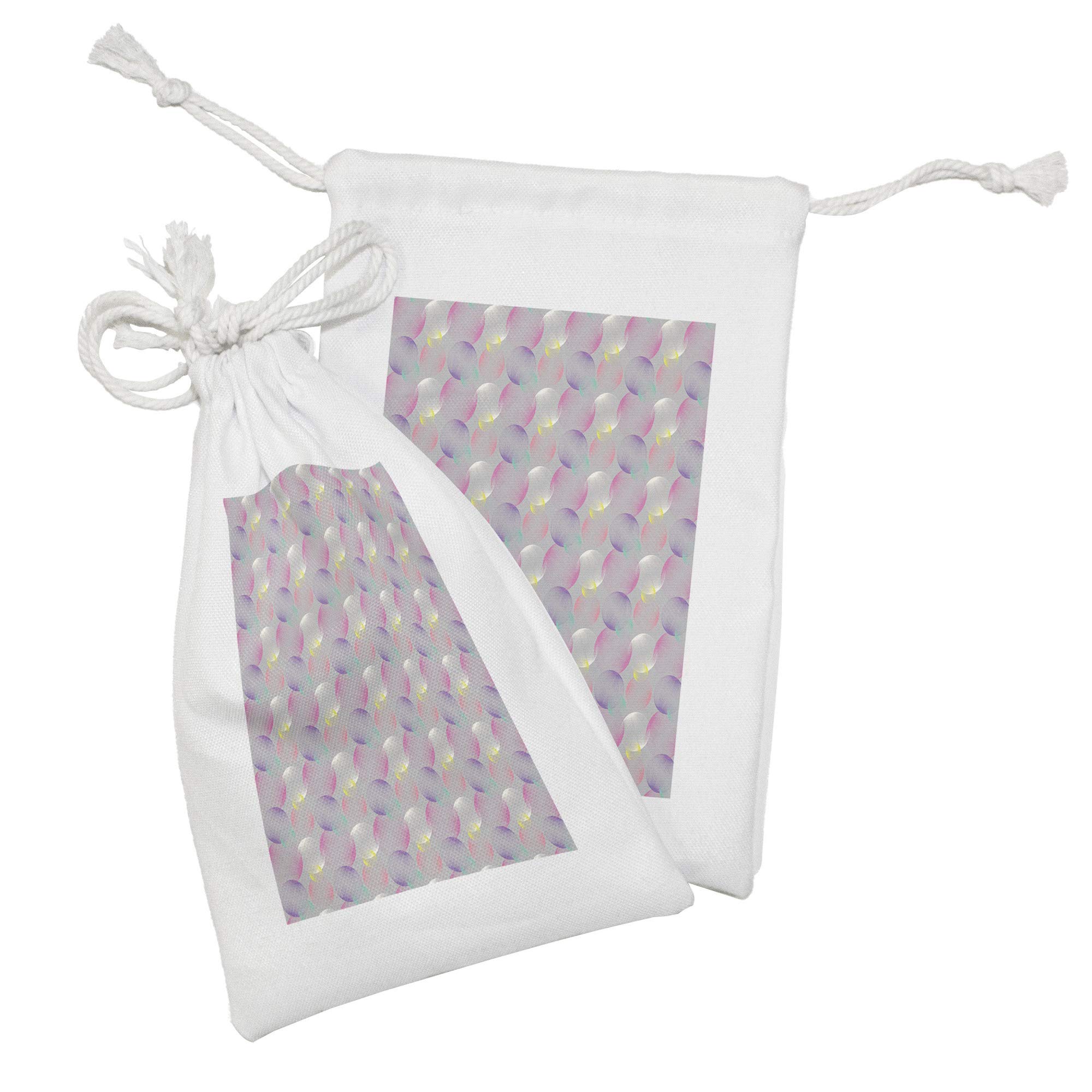 Ambesonne Abstract Fabric Pouch Set of 2 - Modern Striped Circles & Bubbles Design - Small Drawstring Bags for Toiletries, Masks, Jewelry & Party Favors - 9