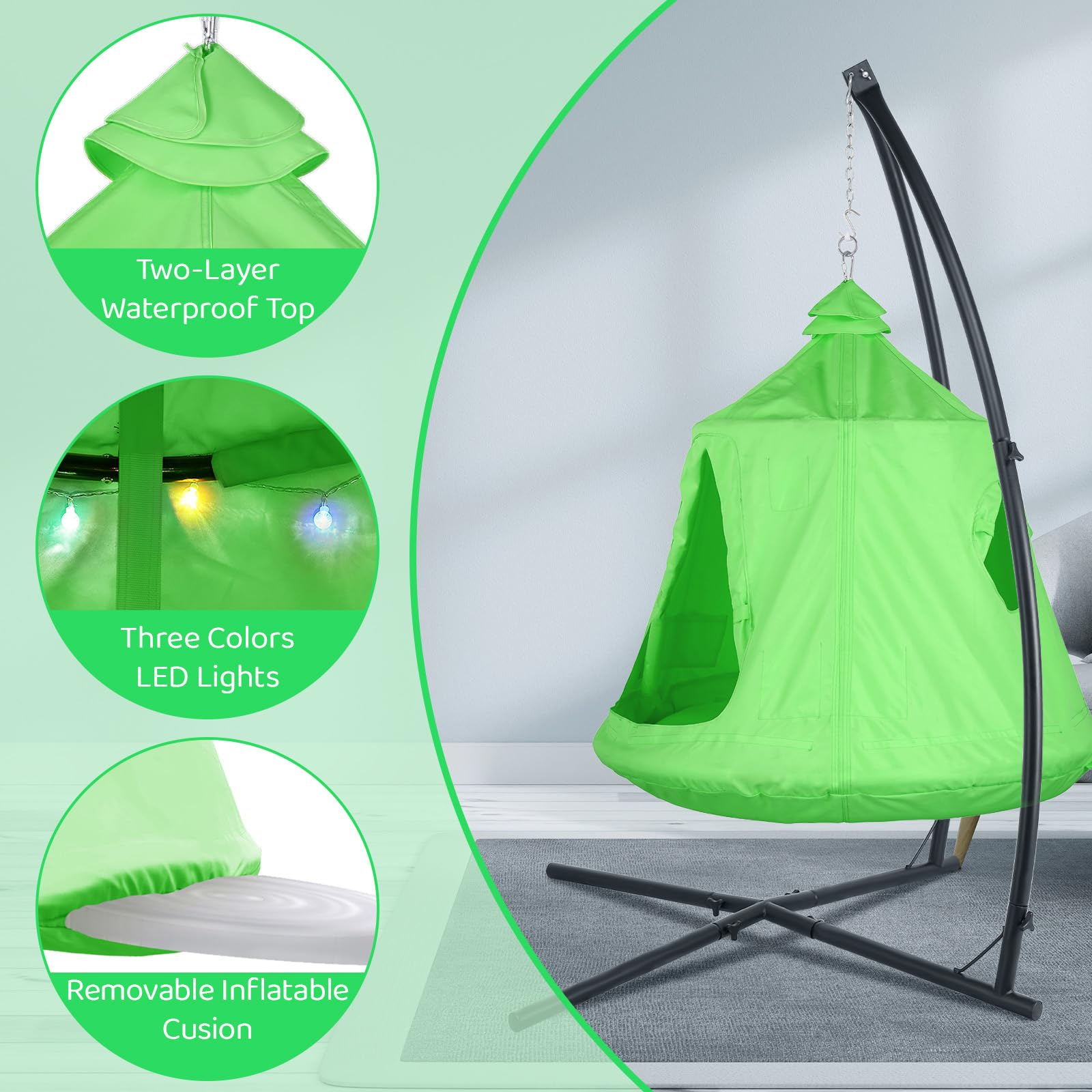 **Arlopu Hanging Hammock X-Stand with Tree Tent - Indoor & Outdoor Metal Swing Chair Stand for Play Tent, Egg Basket Patio Seat, Porch, Bedroom, Balcony - Adjustable Solid Support Stand (Green) - Perfect for Relaxing, Camping, and Backyard Lounging**