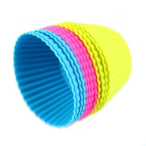 Reusable Silicone Baking Cups - 12 Pack Rainbow Cupcake Molds for Baking, Muffins, Cakes, Ice Cream & Puddings | Non-Stick, Dishwasher Safe & Eco-Friendly | Perfect for Parties, Meal Prep & Kids Snacks