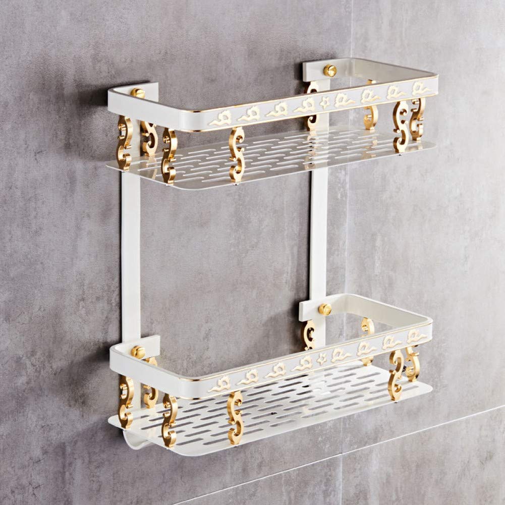 Premium Carved Aluminum Square Shower Caddy - Wall Mounted Bathroom Shelf & Storage Basket - Black & Gold Bathroom Organizer for Shampoo, Soap & Accessories - Ideal for Small Bathrooms & Spa-Like Showers