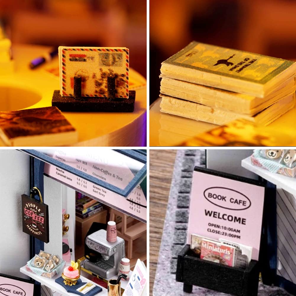 DIY Wooden Dollhouse Kit - Miniature Book Coffee Hut Creative Building Model Toy for Boys & Girls - Perfect Gift for Birthday, Christmas & Playtime Fun