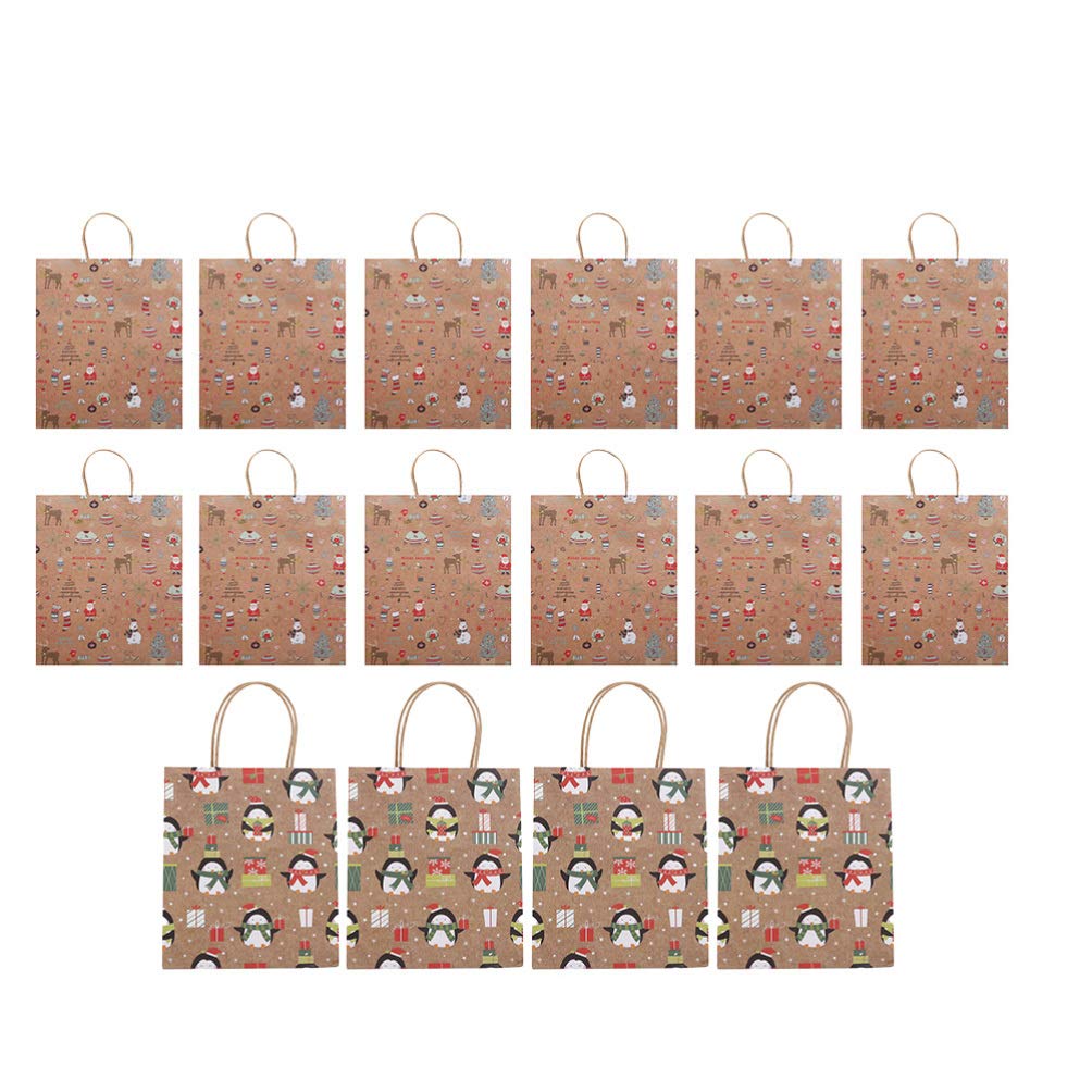 16Pcs Christmas Gift Bags - Kraft Paper Present Bags for Holiday Wrapping, Party Favors & Stocking Stuffers | EXCEART Handbag-Style Gift Packaging (Random Designs) - Perfect for Christmas Parties, Secret Santa Exchanges & Holiday Gift Giving