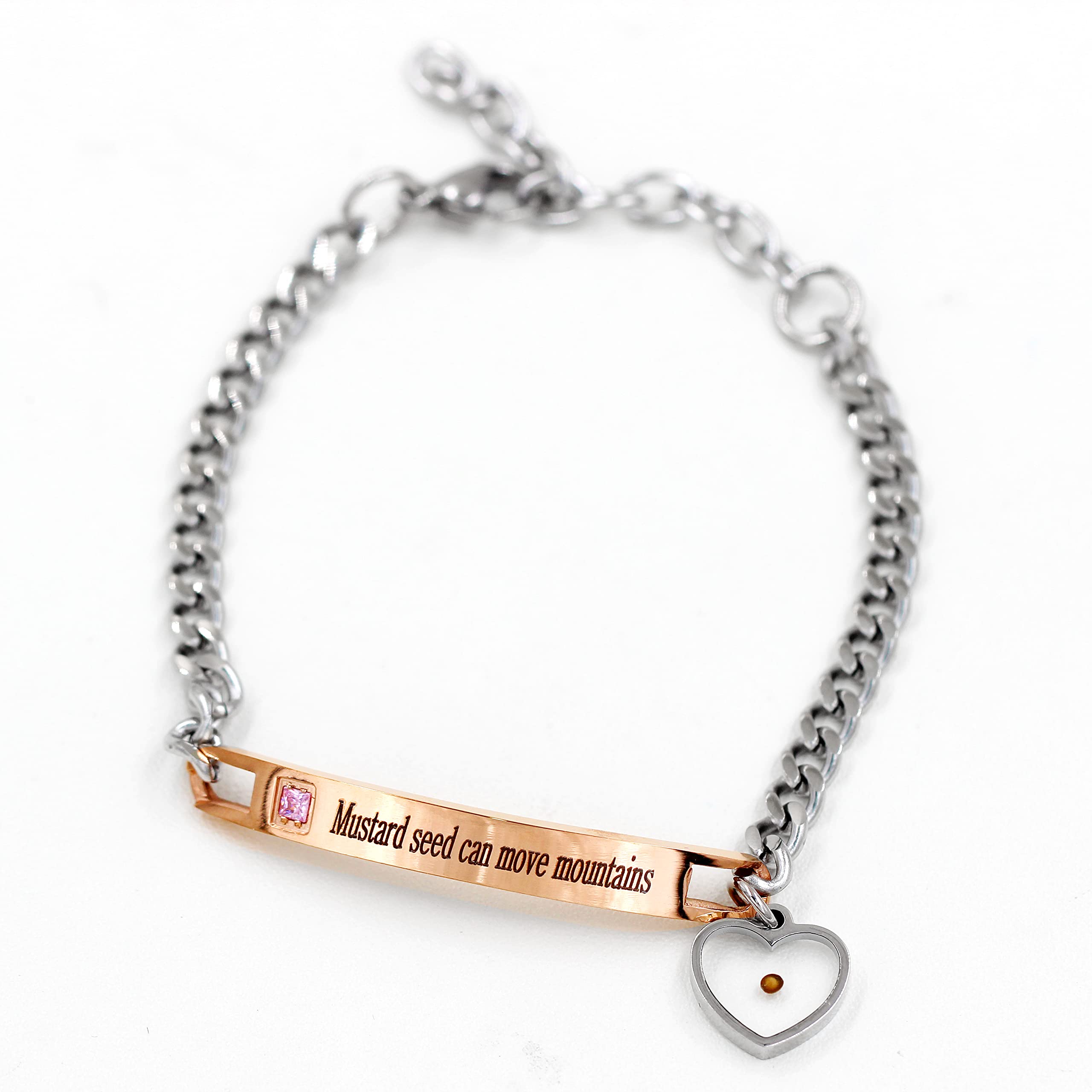 Uloveido Stainless Steel Chain Bangle Bracelet - Engraved 'Faith as Small as Mustard Seed Can Move Mountains' Y1133 - Elegant Religious Jewelry for Women, Perfect for Church, Weddings & Daily Wear