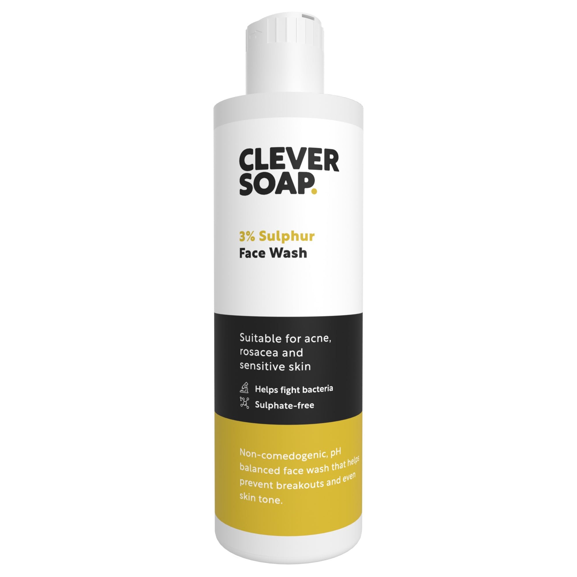 Clever Soap 3% Sulfur Face Wash for Oily Skin - Exfoliating Blemish Control Cleanser with Antibacterial Formula - Fragrance Free Moisturizing Sulfur Soap for Sensitive Skin (Men & Women) - Perfect for Daily Acne Treatment and Deep Pore Cleansing