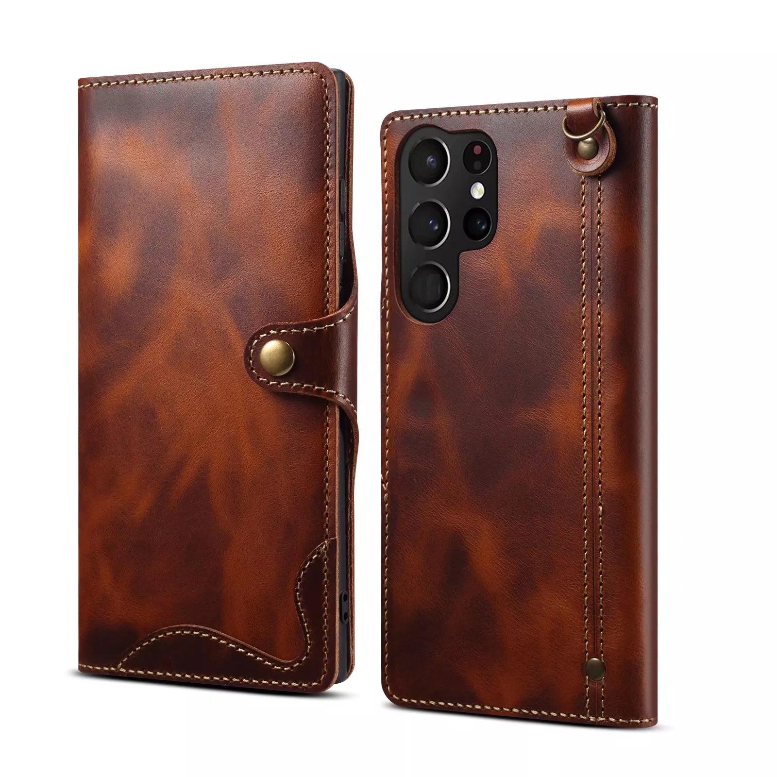 Samsung Galaxy S24 Plus Genuine Cowhide Leather Wallet Case with Card Slots - Perfect for Business, Travel & Everyday Use
