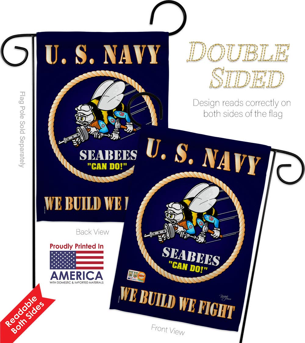 Breeze Decor Navy Seabee Garden House Flags Kit - Double-Sided 28x40 Inch US Military Veteran Yard Banner - Armed Forces USN Seabee Decorative Gift for Outdoor & Indoor Use - Made in USA