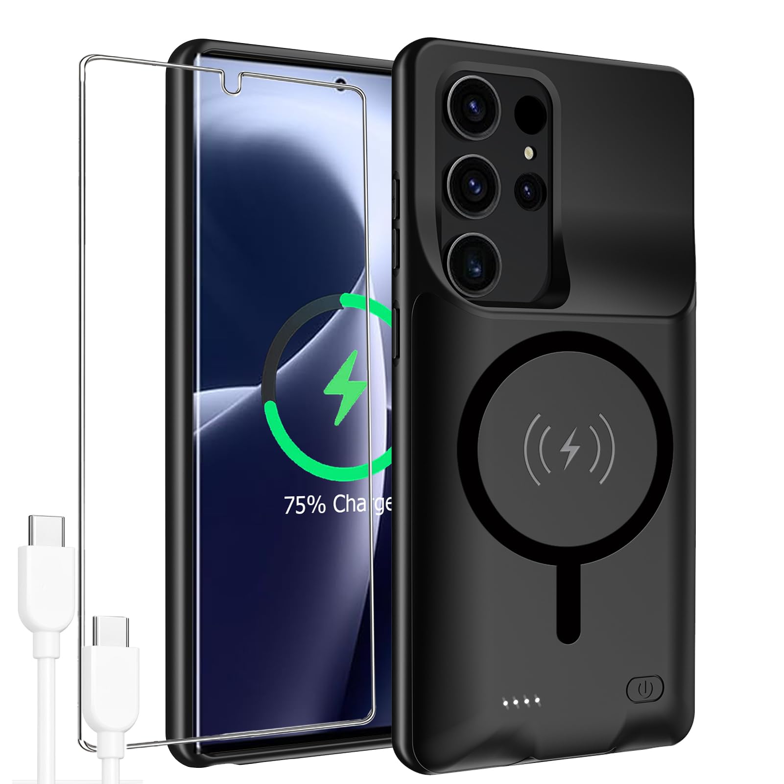 Galaxy S25 Ultra Battery Case - 12000mAh High Capacity Rechargeable Protective Charging Case with Wireless Charging & CarPlay Support | Extended Power for Travel, Work & Outdoor Activities (6.9 inch Compatible)