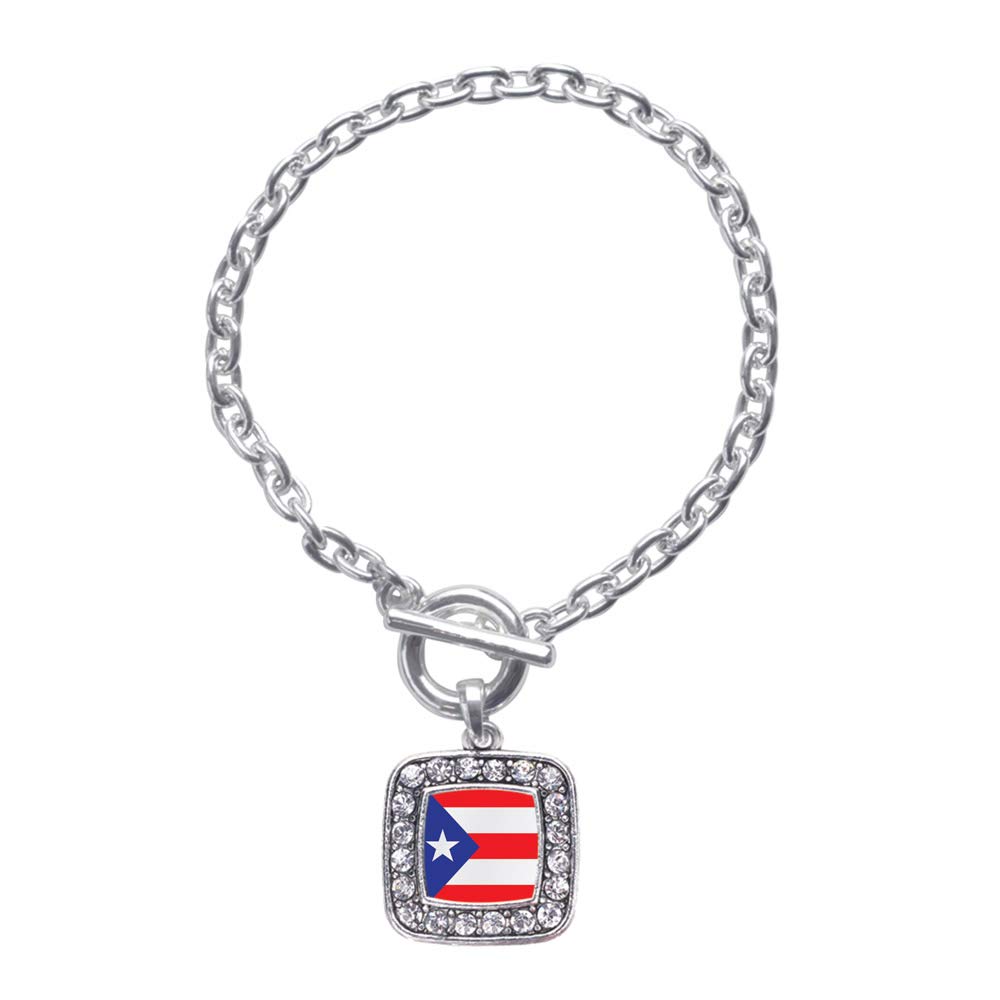 Inspired Silver - Sterling Silver Square Charm Toggle Bracelet with Cubic Zirconia for Women | Elegant Jewelry Gift for Birthday, Anniversary & Special Occasions