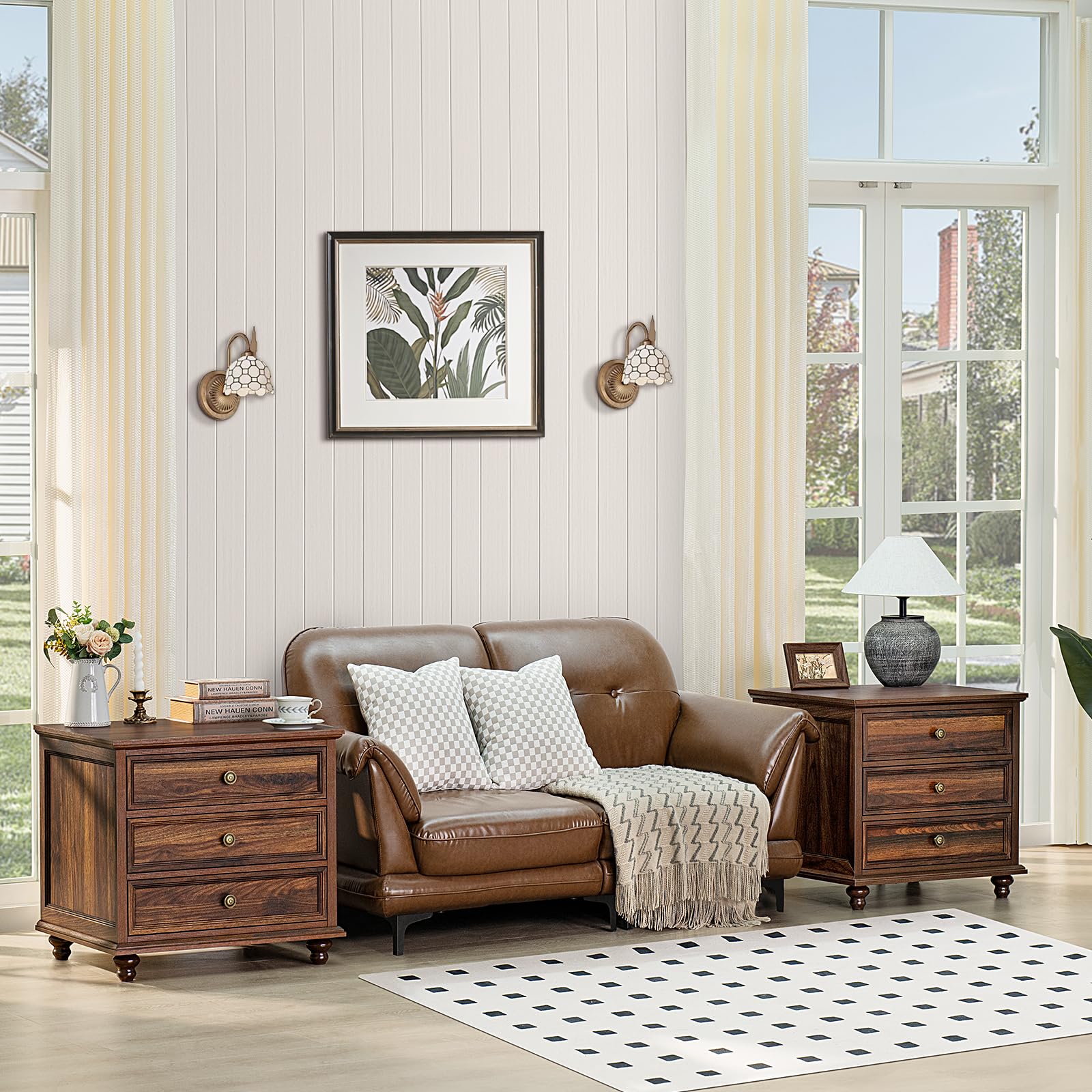 Farmhouse Dresser and Nightstand Set - 3 Piece Bedroom Furniture with 7-Drawer Dresser (54