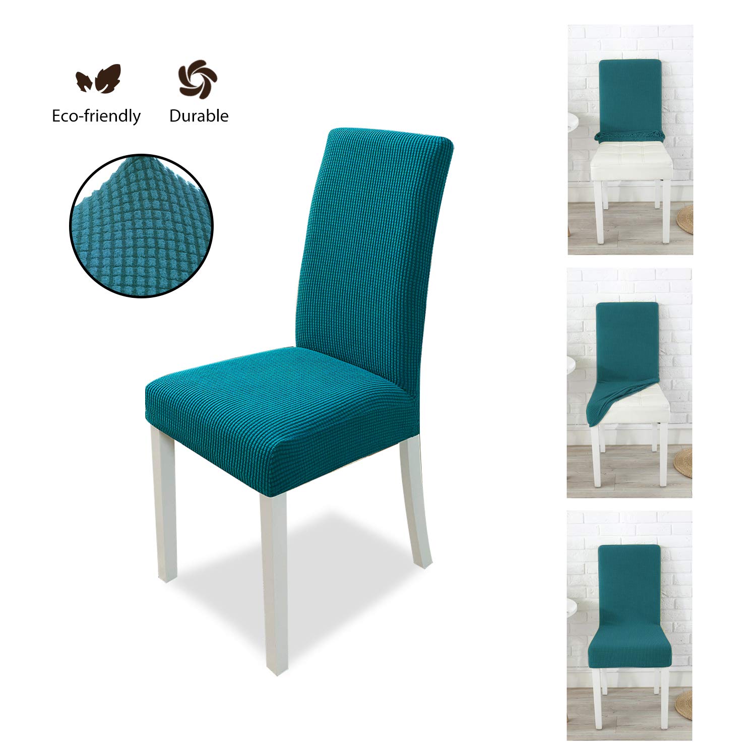 Stretch Spandex Dining Chair Covers - Dark Green Set of 2 - Washable Slipcovers for Kitchen, Wedding, Party & Home Decor