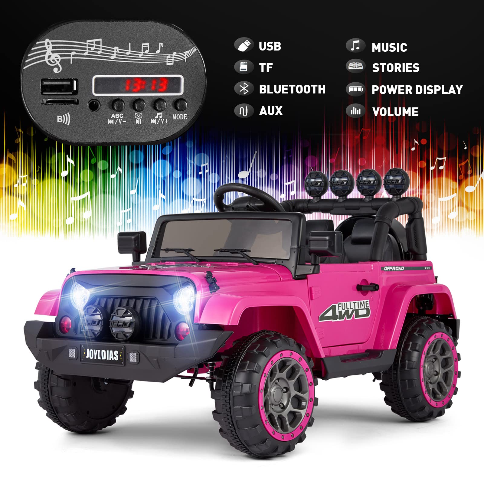 JOYLDIAS 12V Kids Electric Ride On Truck with Storage, Parental Remote Control, Bluetooth, MP3 Player & LED Lights - Pink Spring Suspension Toy Car for Boys & Girls | Outdoor Play, Birthday Gifts, Backyard Fun
