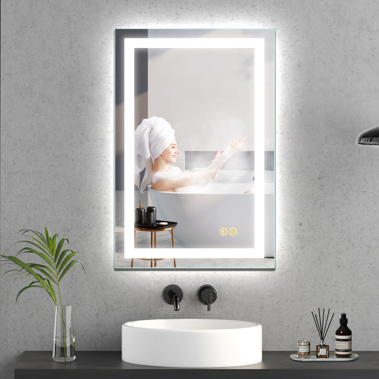 16×24 Inch LED Bathroom Mirror with Lights - Dimmable & Color Tunable Anti-Fog Vanity Mirror for Compact Spaces | Perfect for Makeup, Shaving & Small Bathrooms