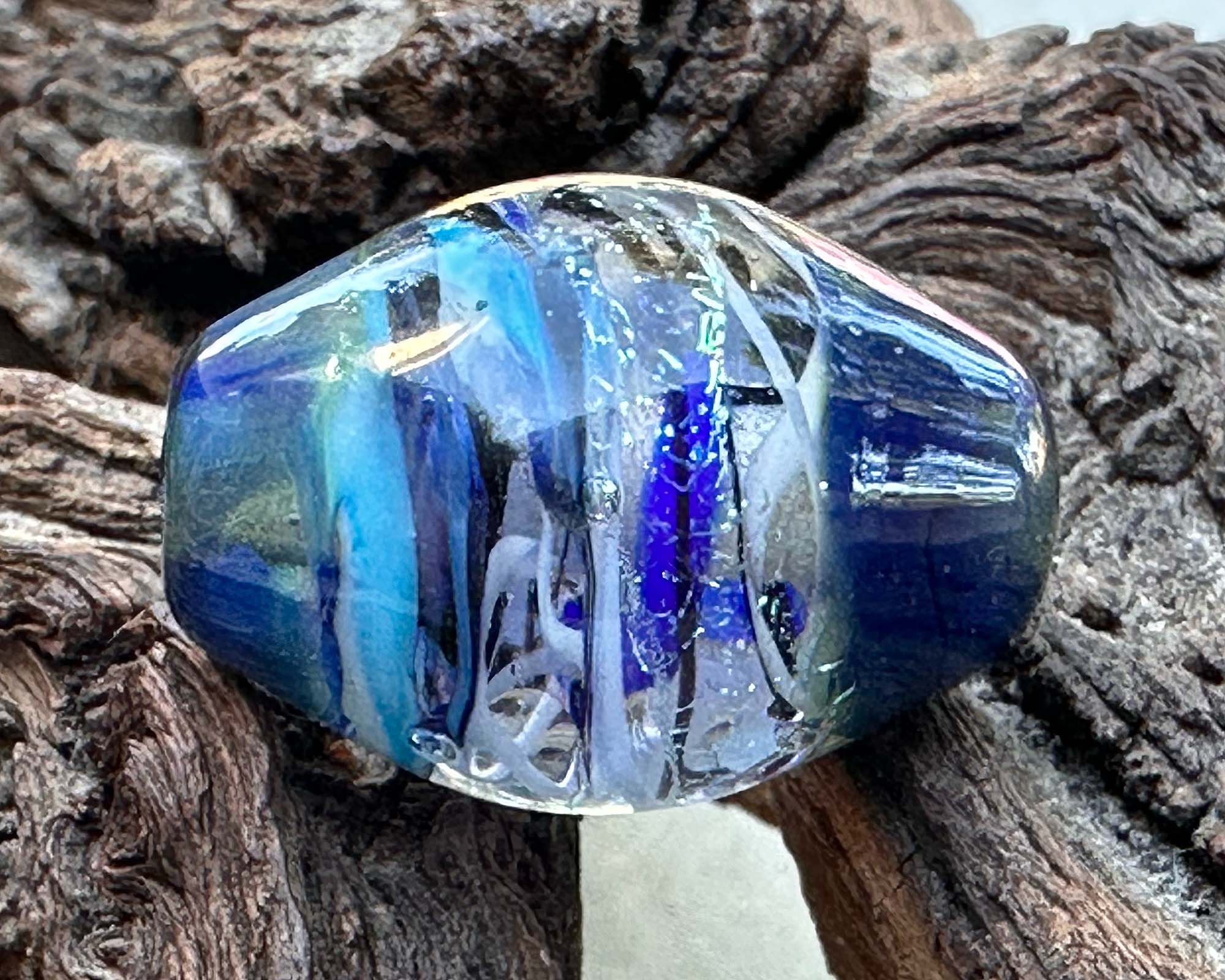 Blue Spiral Dichroic Lampwork Focal Bead SRA - Handmade Glass Bead for Jewelry Making, DIY Crafts & Beading Projects - Perfect for Necklaces, Bracelets and Earrings