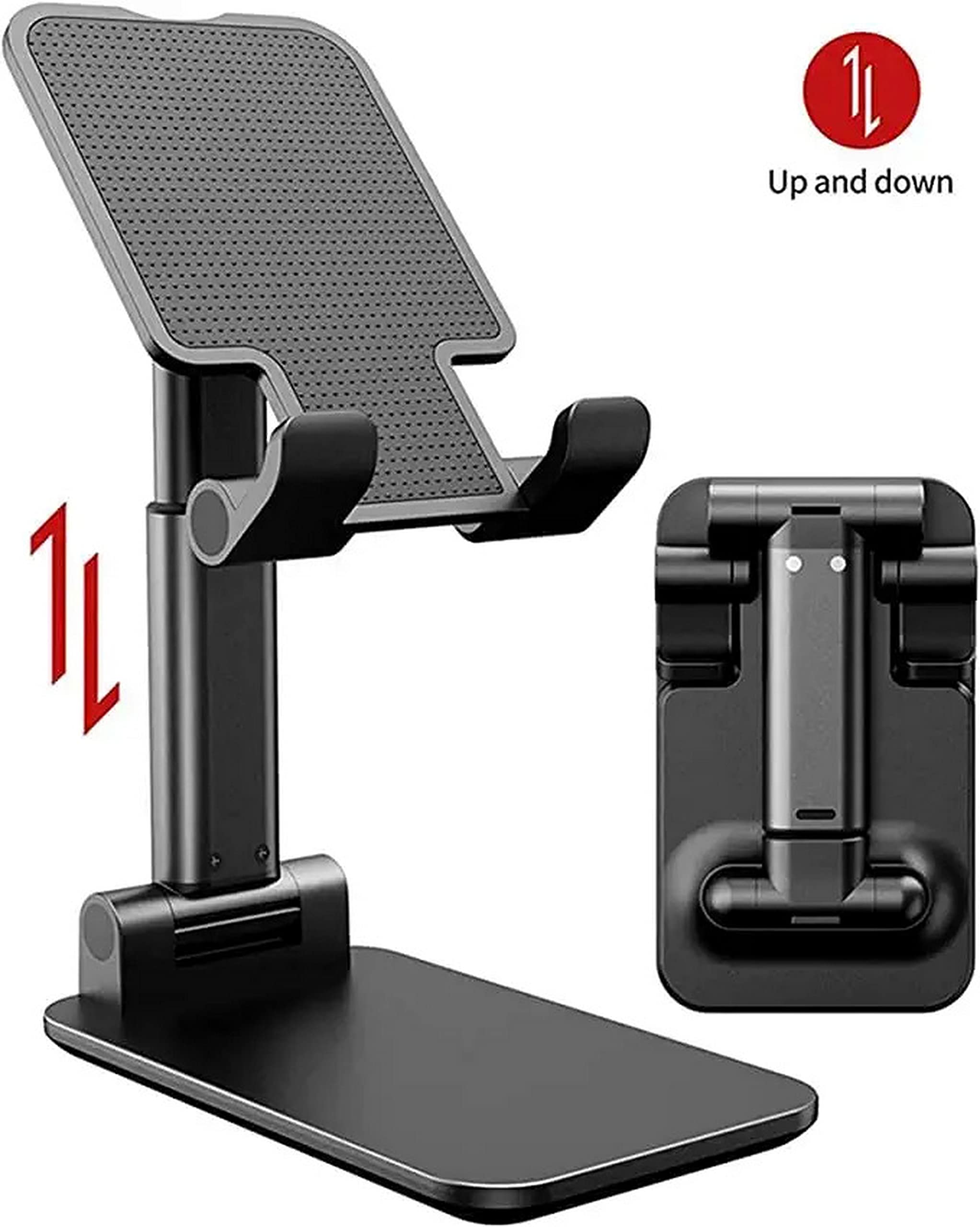 Adjustable & Foldable Black Phone Stand - Compact, Flexible Stick-On Desk Holder for Cell Phones | Perfect for Video Calls, Watching Movies & Hands-Free Use