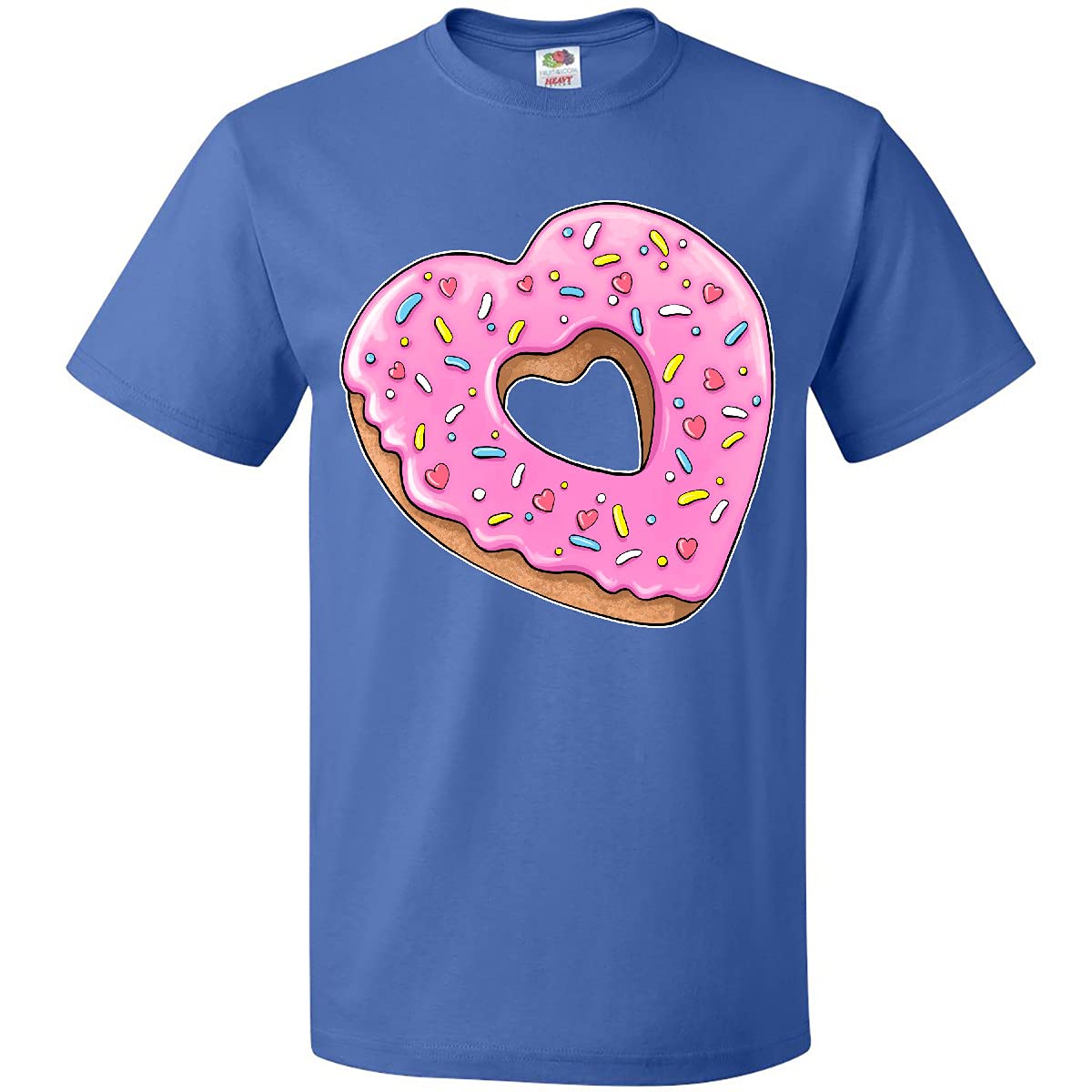 Inktastic Heart Shaped Donut with Pink Icing & Sprinkles Women's Graphic Tee - Funny Cute Donut Lover Shirt for Casual Wear, Birthday Gifts & Donut Themed Parties