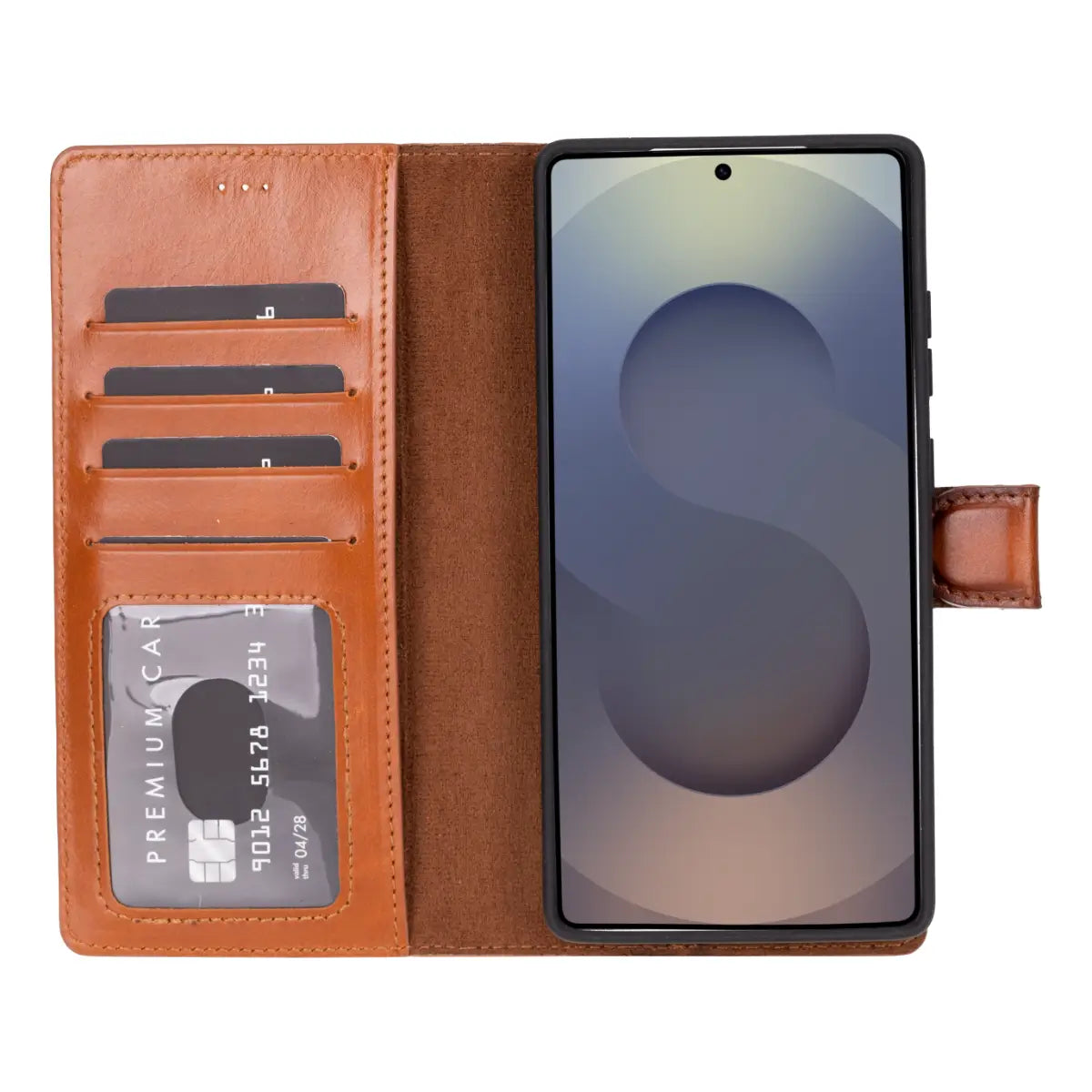 Premium Burnished Tan Magnetic Leather Wallet Case for Samsung Galaxy S25 Ultra - Slim Protective Cover with Card Slots for Everyday Use & Travel