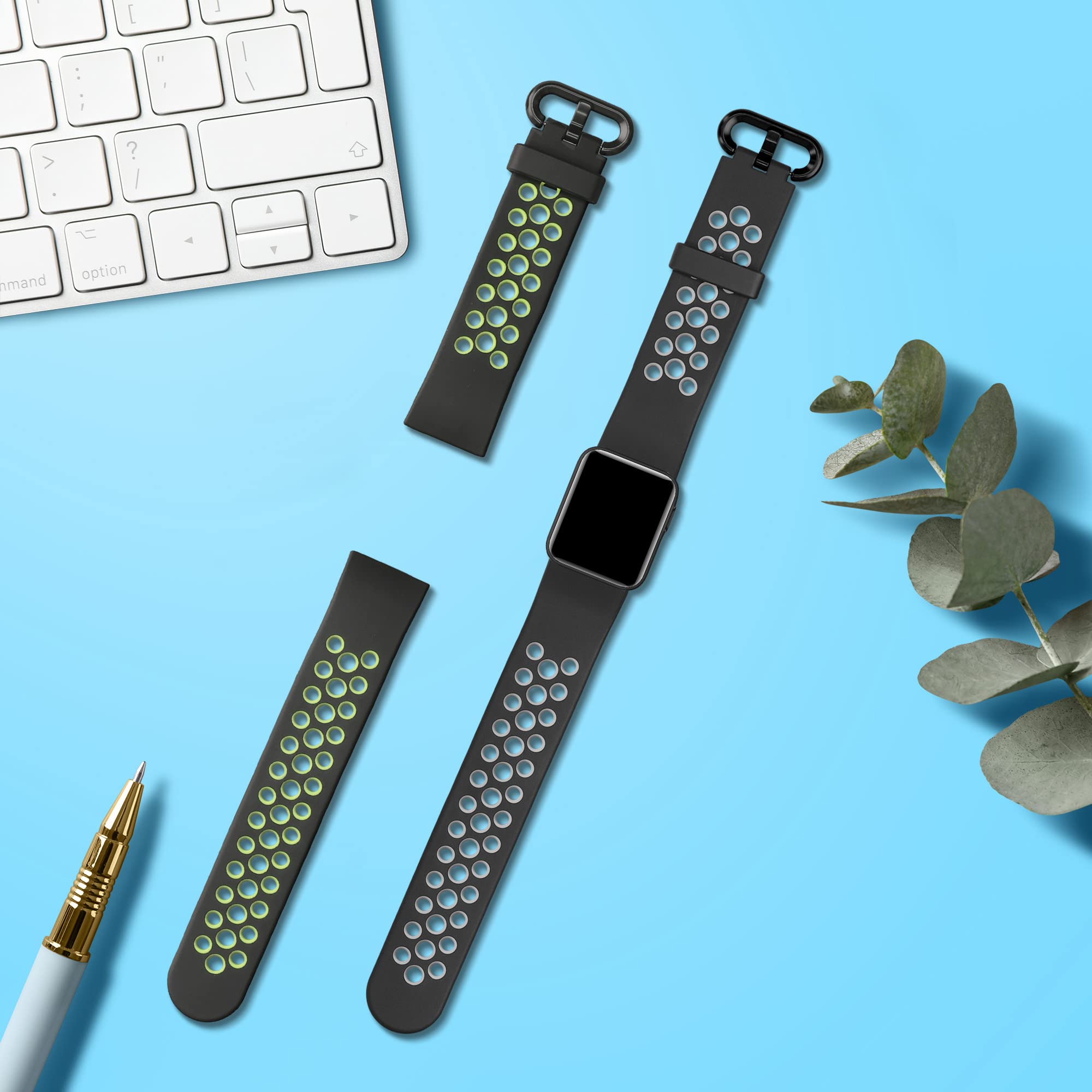 kwmobile 2-Pack Silicone Replacement Watch Straps Compatible with Xiaomi Mi Watch Lite & Redmi Watch - Soft Durable Sport Band in Black/Dark Blue for Running, Swimming & Everyday Wear