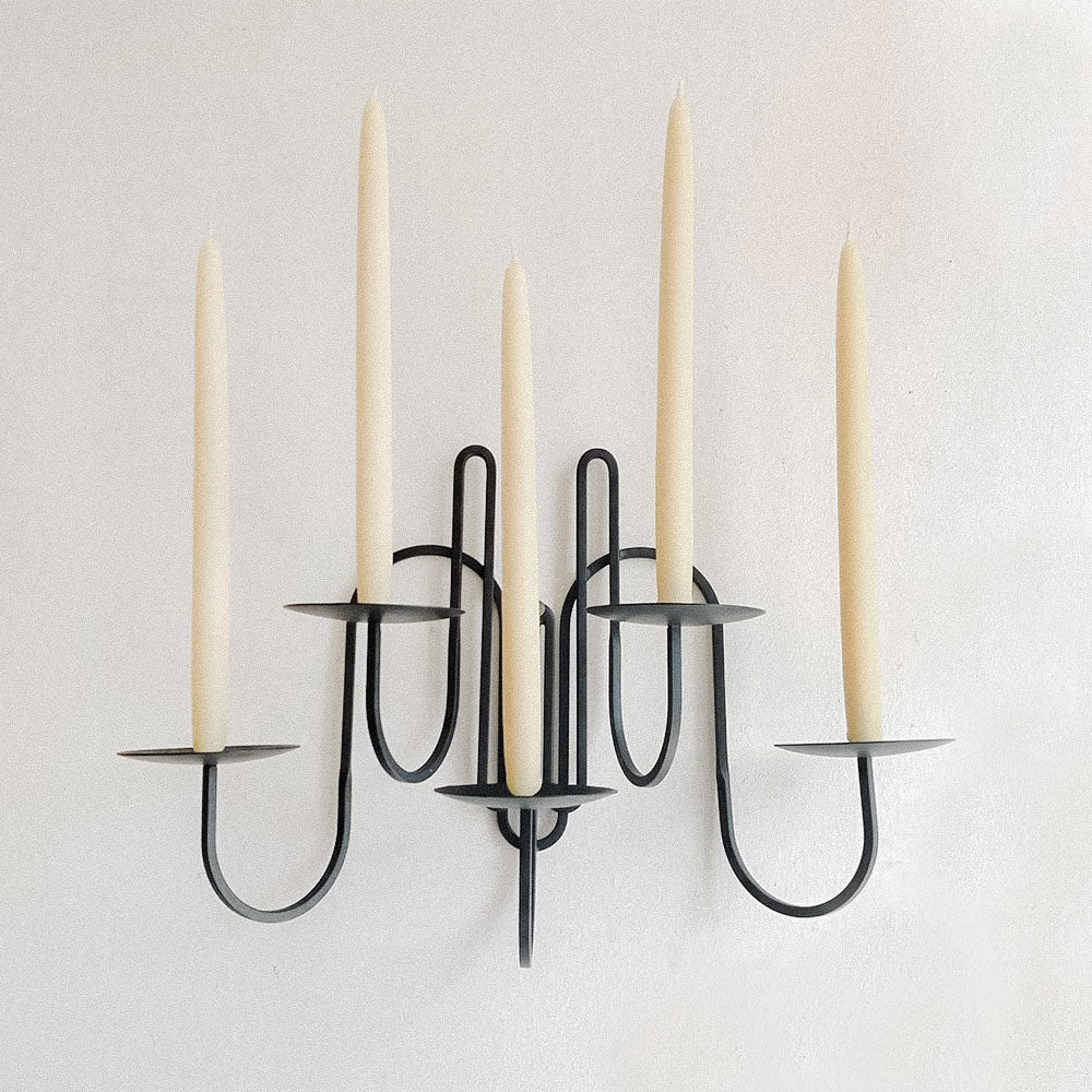 Hand Forged Iron Candle Holder - 5 Arm Black Wrought Iron Candelabra for Dining Table, Wedding Centerpiece & Home Decor