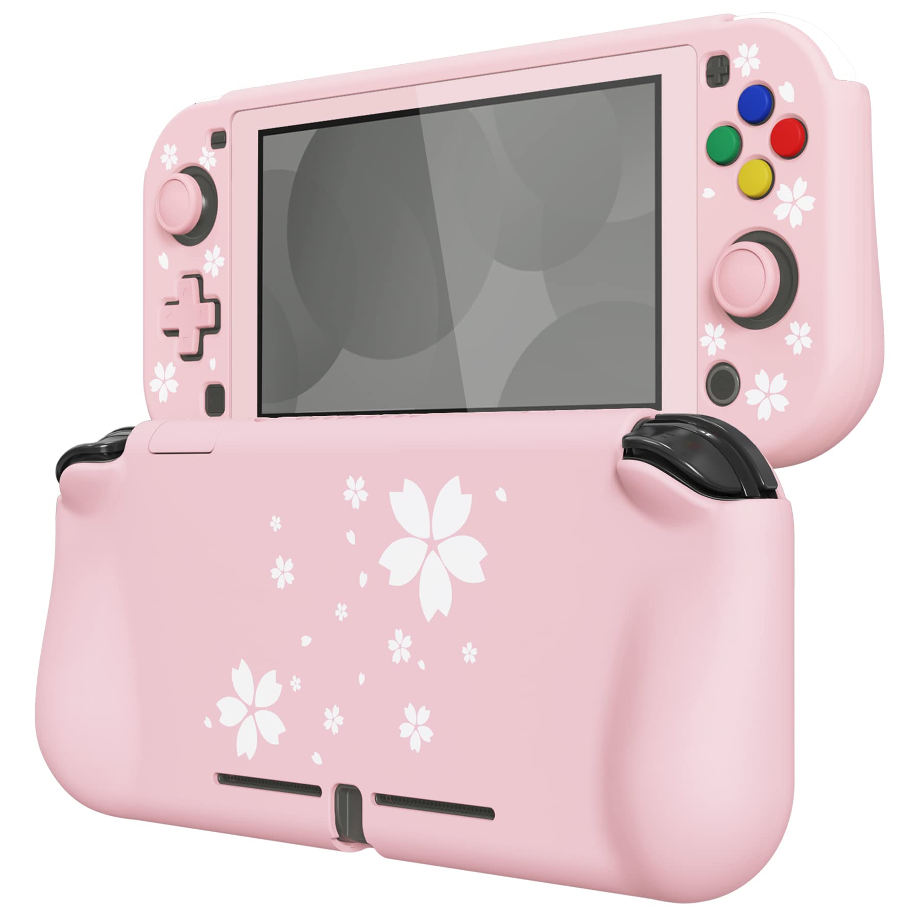 PlayVital ZealProtect Protective Case for Nintendo Switch Lite - Hard Shell Ergonomic Grip Cover with Screen Protector, Thumb Grip Caps & Button Caps - Cherry Blossom Petals Design - Perfect for Gaming, Travel & Daily Protection