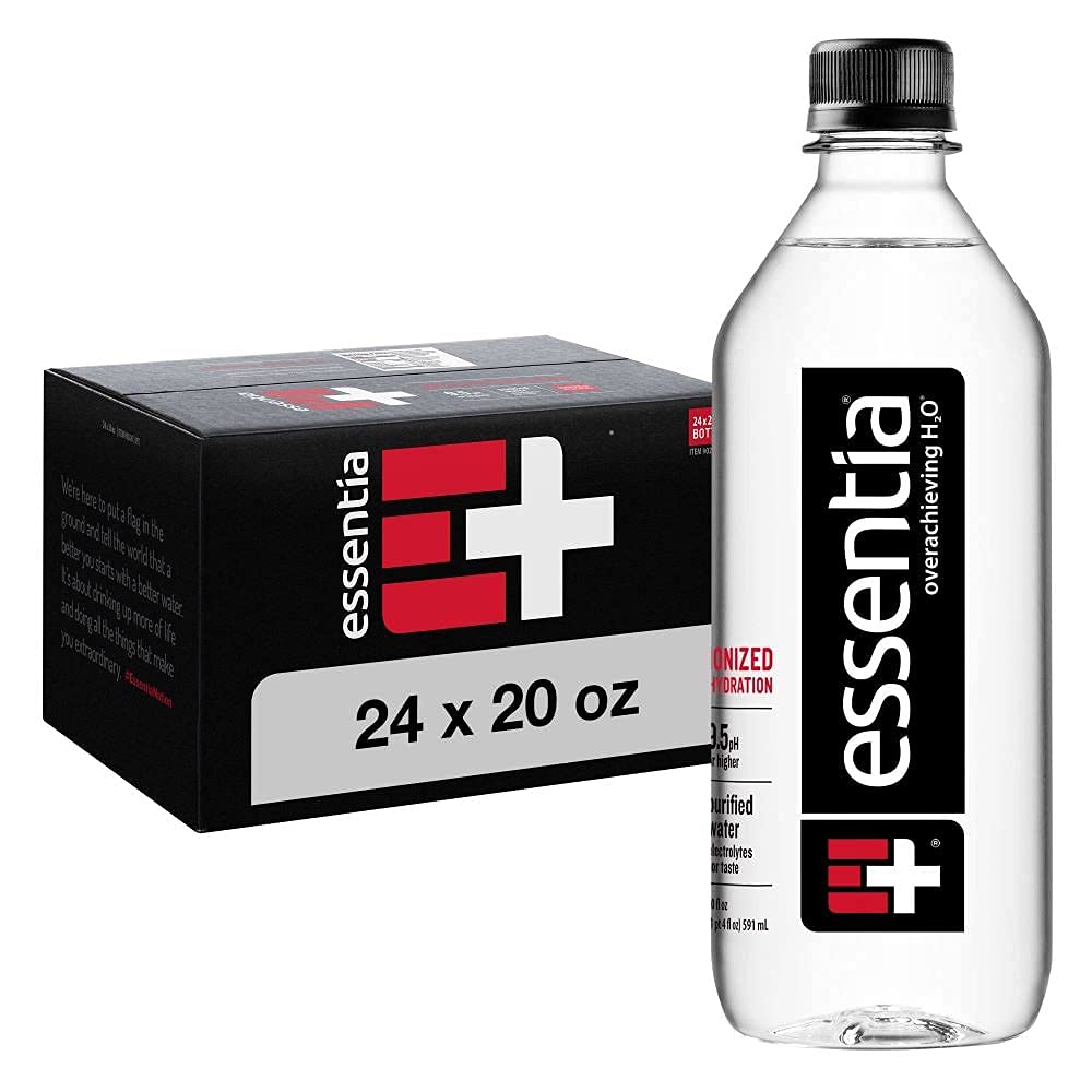Essentia Alkaline Bottled Water 20oz (Pack of 24) - 99.9% Pure, Electrolyte-Infused for Hydration | Perfect for Workouts, Yoga & Active Lifestyle