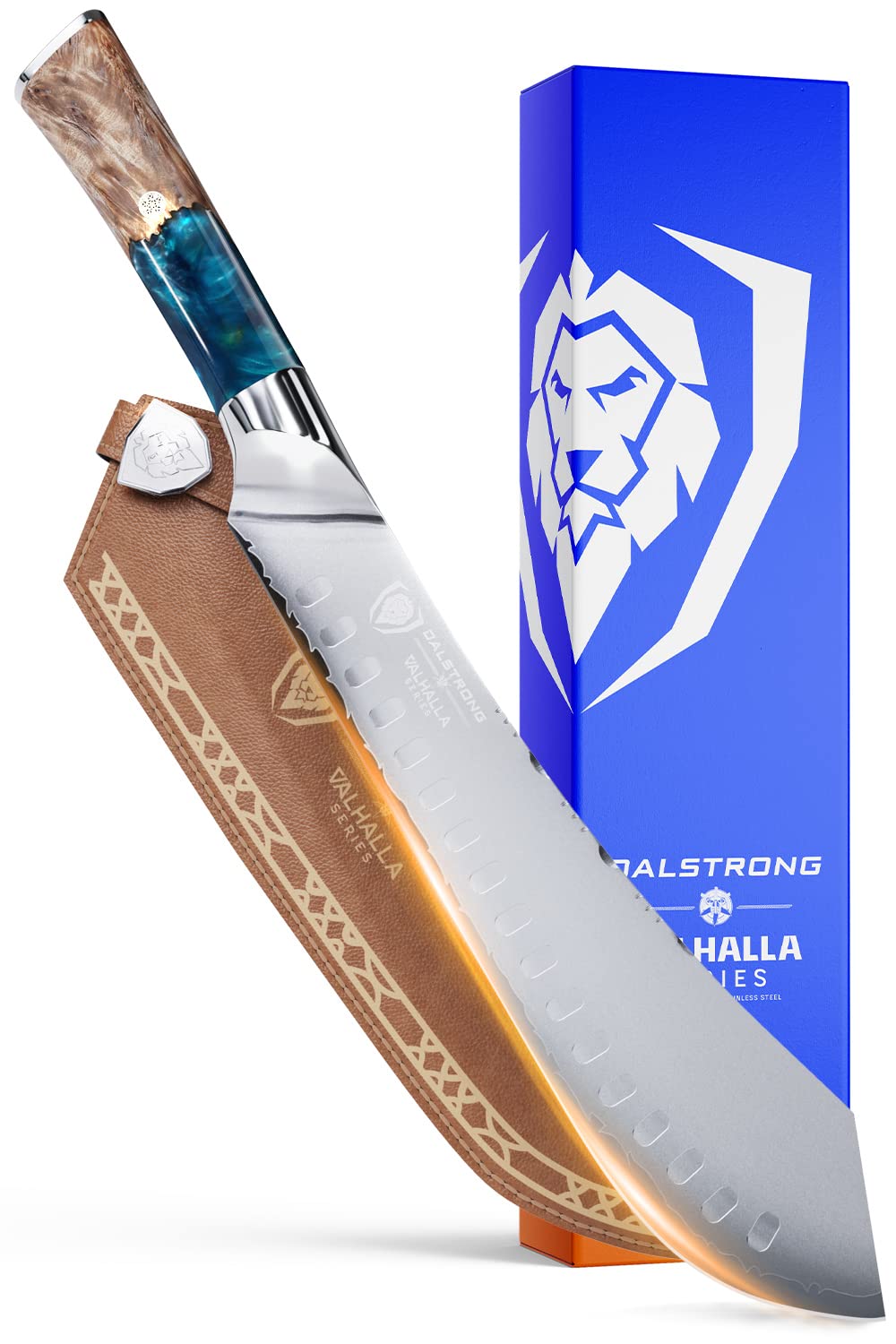 Dalstrong 10-Inch Bull-Nose Butcher Knife - Valhalla Series Premium 9CR18MOV High Carbon Steel Kitchen Knife with Celestial Resin & Wood Handle - Razor Sharp BBQ Meat Cleaver, Breaking Knife with Leather Sheath - Perfect for Butchering, Meat Processing, and Professional Kitchen Use