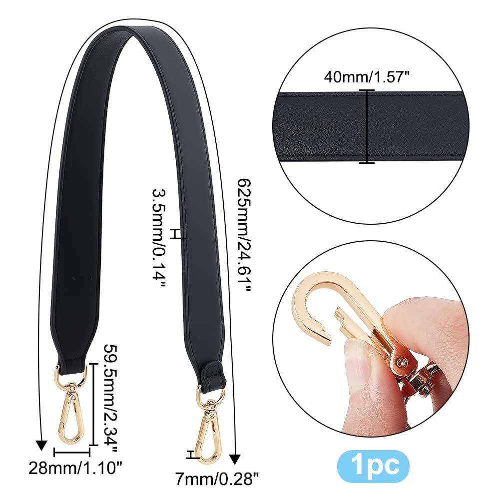 PH PandaHall 24.6 Inch Black Leather Bag Strap - 1.5 Inch Wide Replacement Purse Strap for Women & Men - Adjustable Shoulder Strap with Golden Hardware for Handbags, Crossbody Bags & DIY Projects | Perfect for Daily Use, Work, Travel & Fashion Accessories