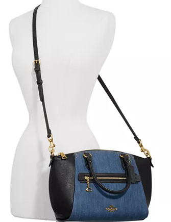 Coach Denim & Leather Blocked Elise Satchel Crossbody Bag for Women - Stylish Designer Handbag for Work, Travel & Everyday Use