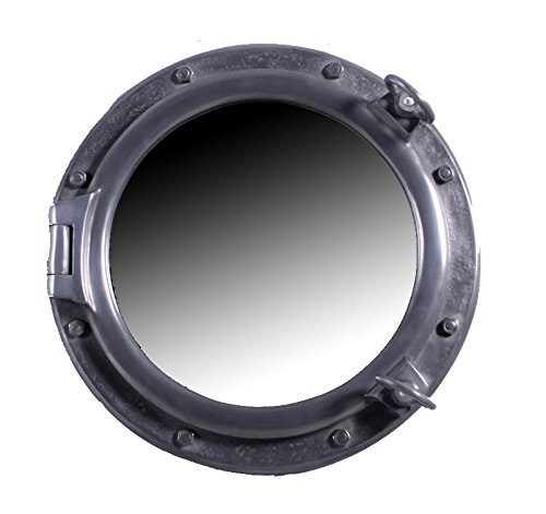 20 Inch Aluminum Porthole Mirror - Round Wall Mounted Decorative Mirror for Living Room, Bedroom, or Bathroom - Vintage Nautical Style Home Decor