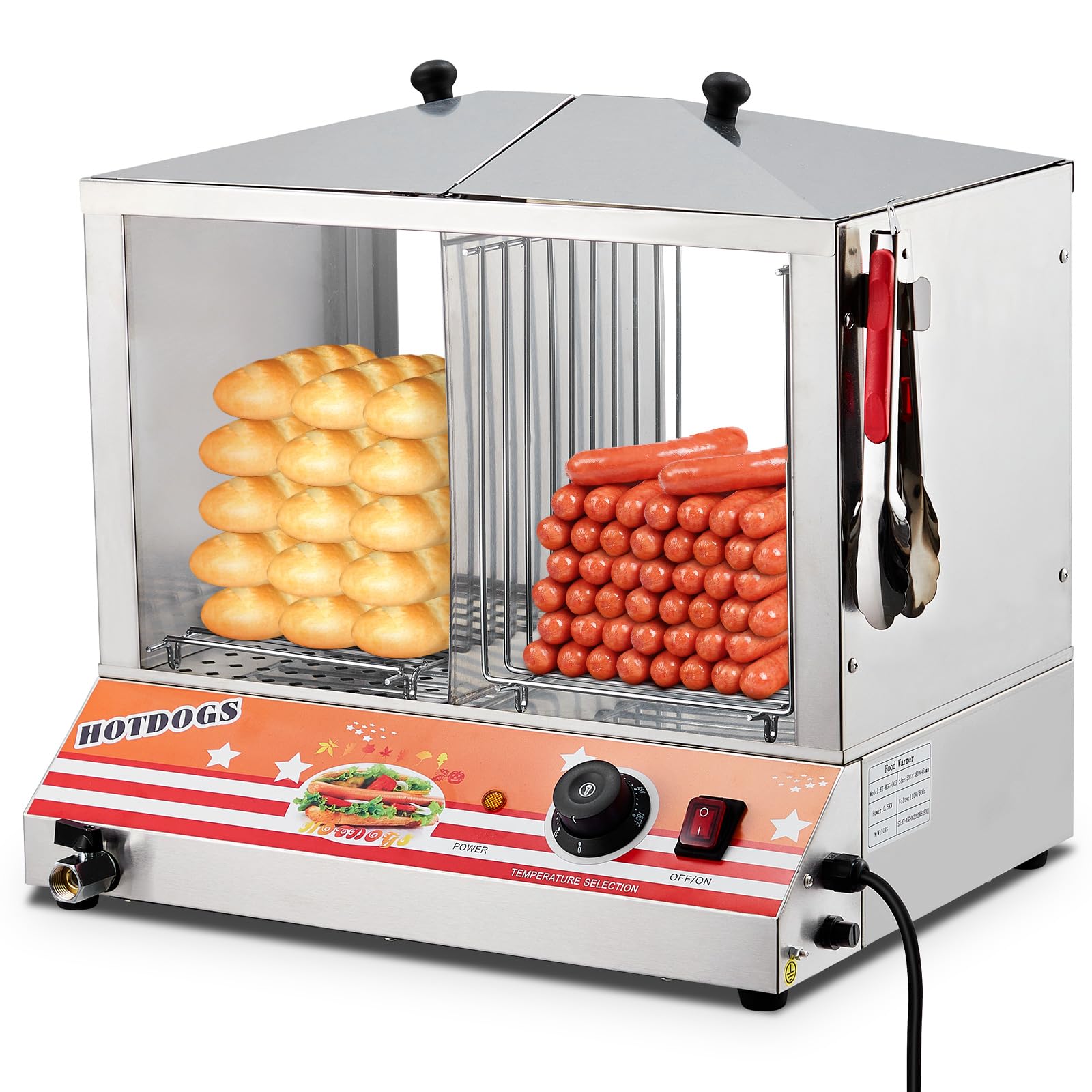 GARVEE 36L Commercial Hot Dog & Bun Steamer - Adjustable Temperature Stainless Steel Food Warmer for Restaurants, Food Trucks & Catering Events