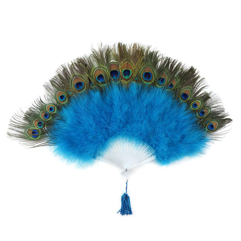ZUCKER Marabou Peacock Feather Fan - Foldable Flapper Fan for Dances, Weddings & Parties - Dark Turquoise Feather Accessory | Perfect for Halloween, New Year's Eve & Costume Events