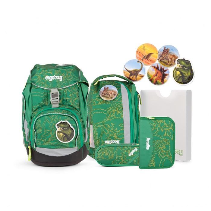 Ergobag 6-Piece School Backpack Set with Dinosaur & Bear Design - Perfect for Kids, Students, and Daily Use in Classroom, Travel, and Outdoor Activities