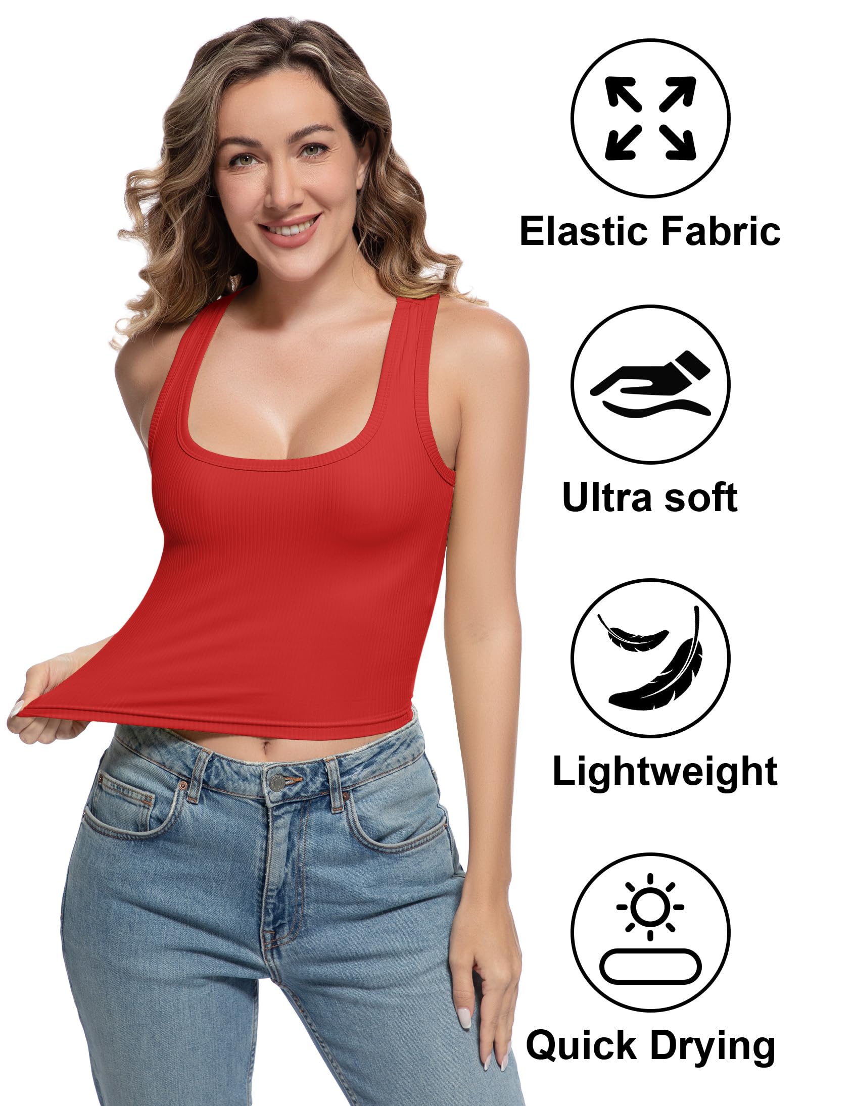 Women's Cotton Crop Tank Top - Sleeveless Square Neck Racerback Workout Shirt for Running & Yoga | Breathable & Comfortable Activewear for Gym, Sports & Casual Wear