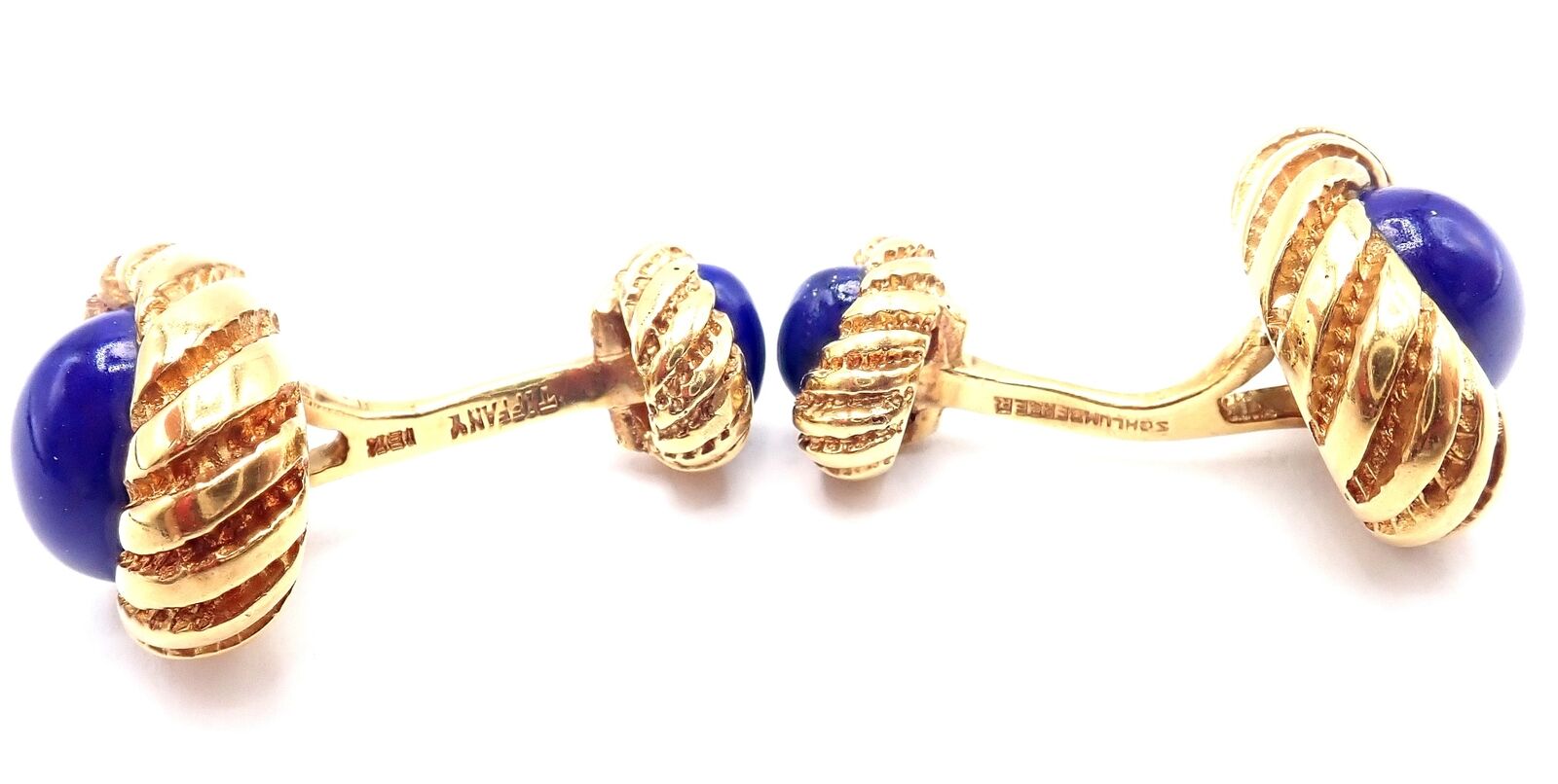 Authentic Tiffany & Co Jean Schlumberger 18k Yellow Gold Lapis Lazuli Cufflinks for Men - Luxury Gift for Weddings, Business & Formal Occasions