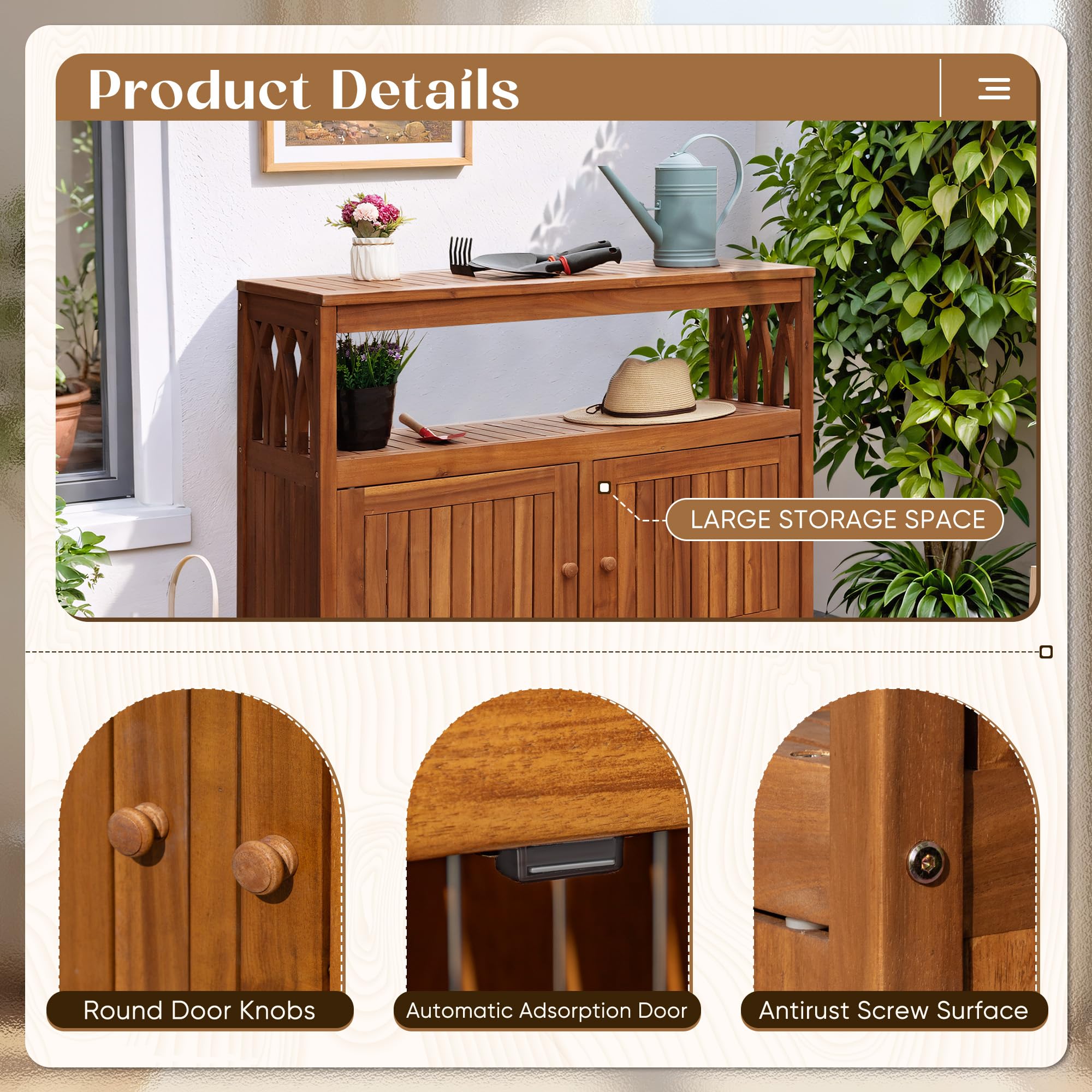 **Weatherproof Acacia Wood Outdoor Storage Cabinet with 2 Magnetic Doors – Ideal for Patio, Garden, Backyard, TV Stand, Bar Table & Potting Bench (Brown)**