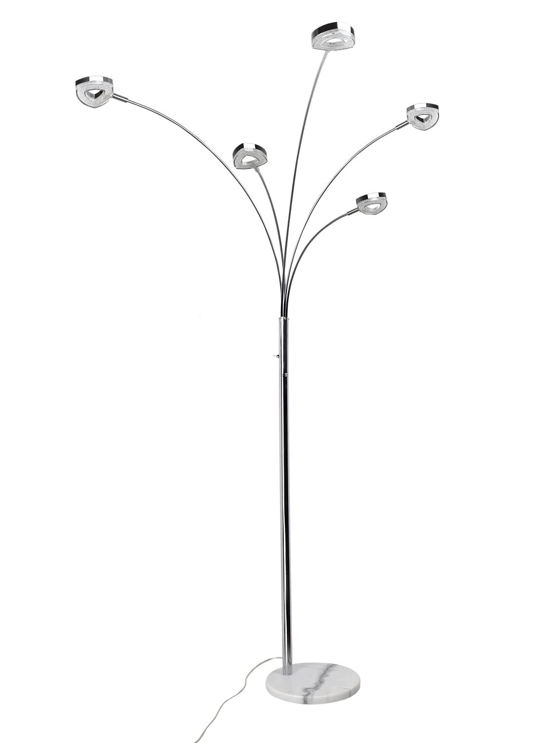 DINGLILIGHTING DLLT 5-Head Adjustable Arc Floor Lamp - Modern Spider Design with 5 Flexible Arms, 3 Brightness Levels (Warm White) - Silver Standing Tree Lamp for Living Room, Bedroom & Office - Perfect for Reading, Working and Ambient Lighting
