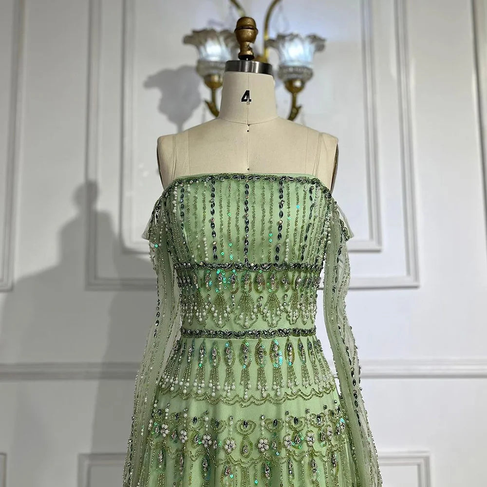 Serene Hill Dubai Arabic Sage Green Mermaid Luxury Evening Gown Beaded Party Dress for Women's Wedding 2025 LA72350 | Elegant Formal Gown for Prom, Red Carpet, Gala & Special Occasions