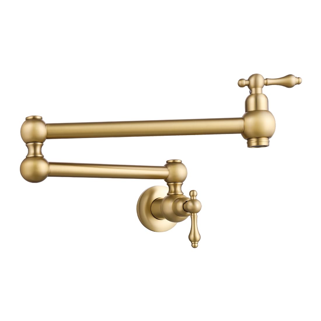 Brass Pot Filler Faucet Gold - Dual Valve Wall Mount Kitchen Faucet with Two Handles & Adjustable Swing Arms - Perfect for Stovetop Cooking, Soup Making & Large Pot Filling
