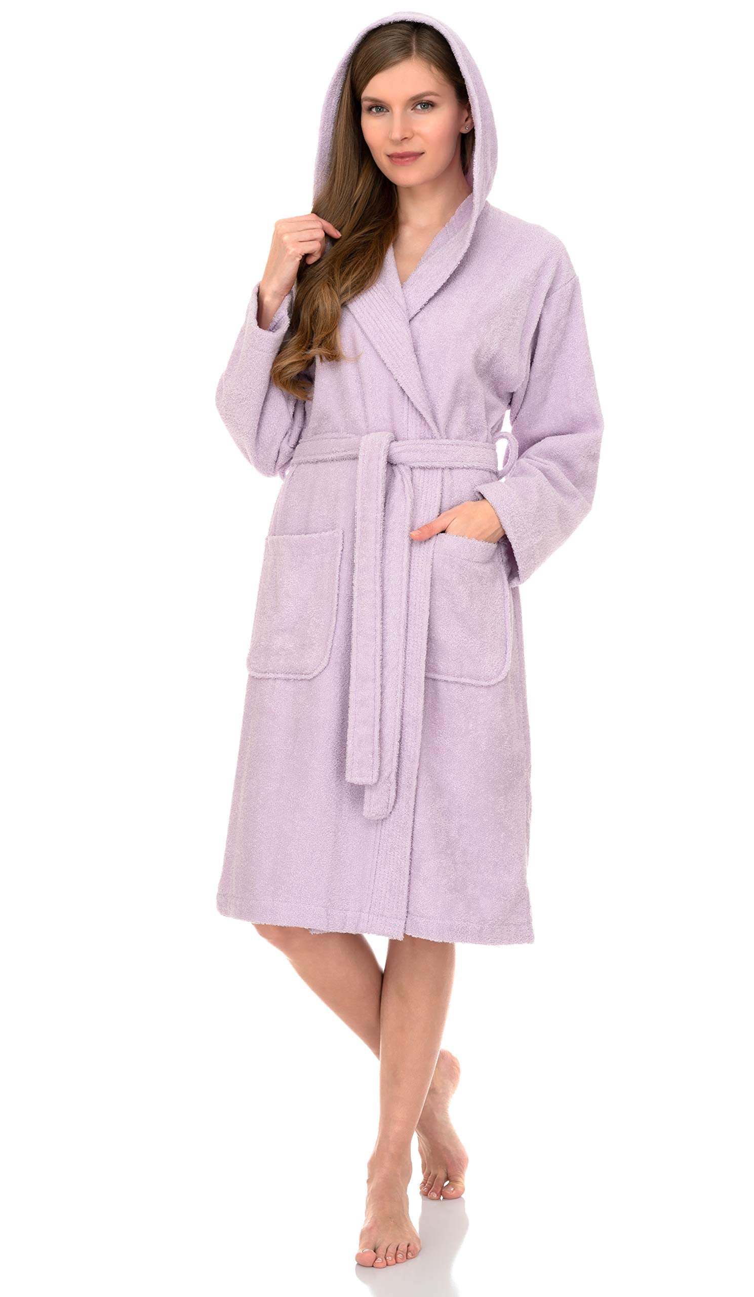 Premium Cotton Hooded Bathrobe for Women - Soft Terry Cloth Robe with Pockets, Womens Robe Sizes XS-3X, Cozy Spa & Lounge Wear for Home, Beach & Hotel