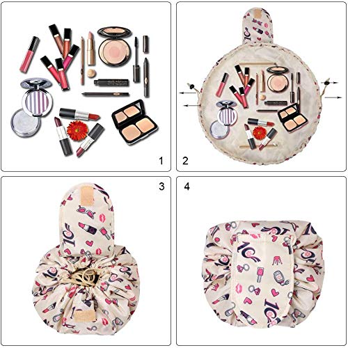 URAQT Women's Makeup Bags - Large Capacity Waterproof Drawstring Cosmetic Organizer for Travel, Gym & Daily Use | Portable Flat Toiletry Pouch for Cosmetics & Essentials