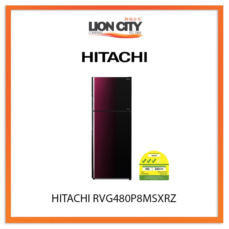 Hitachi 408L 2 Door Refrigerator RVG480P8MSXRZ - Energy Efficient Fridge for Home, Kitchen & RV Use