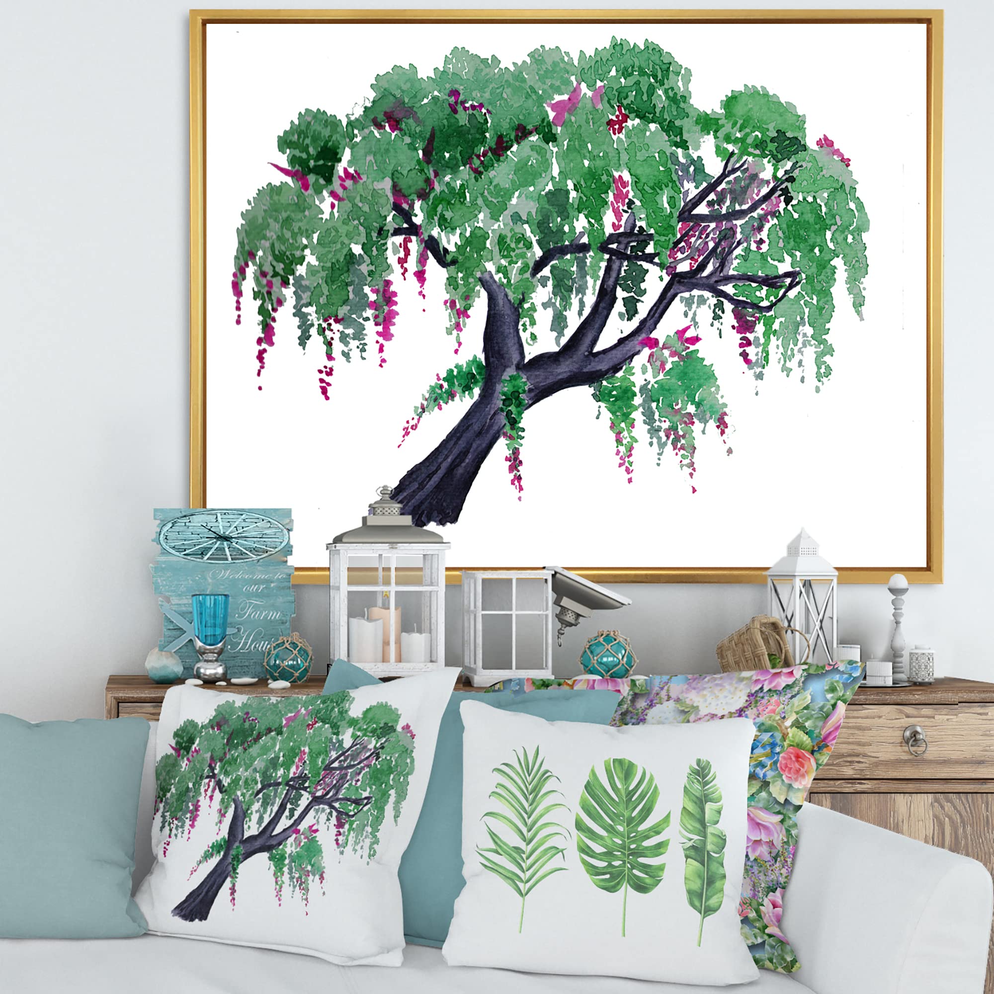 Tree of Wisteria - Traditional Framed Canvas Wall Art Print - Home & Office Decor - Perfect for Living Room, Bedroom, or Office Wall Decoration