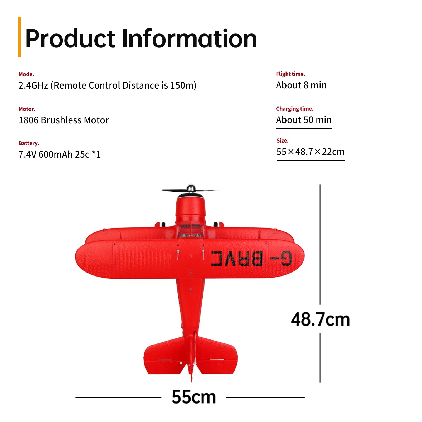 GoolRC RC Plane - WLtoys XK A300 4CH Brushless Remote Control Airplane, 2.4GHz RC Fighter with 3D/6G Mode, Easy to Fly for Beginners & Adults (Red) - Perfect for Outdoor Flying, Backyard Fun, and RC Hobby Training