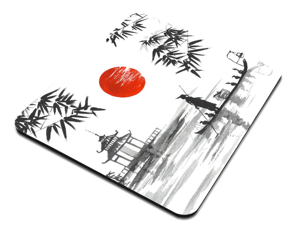 Japanese Sumi-e Painting Mouse Pad - Traditional Tree & Boat Art Non-Slip Rubber Gaming Mousepad for Computer & Laptop - Perfect for Office, Gaming & Home Workspace