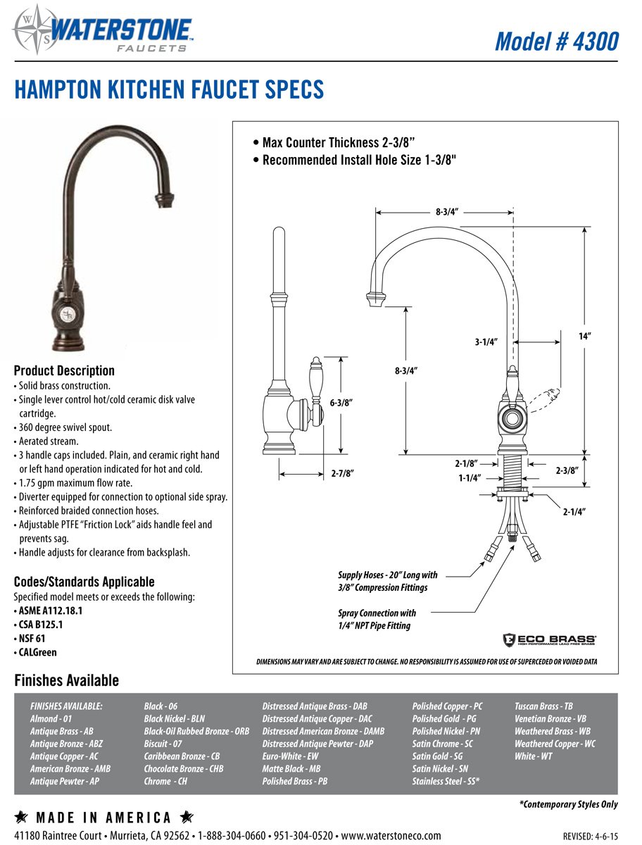 Waterstone 4300-SB Hampton Kitchen Faucet in Satin Brass - High Arc Pull-Down Sprayer for Modern Farmhouse & Traditional Kitchens
