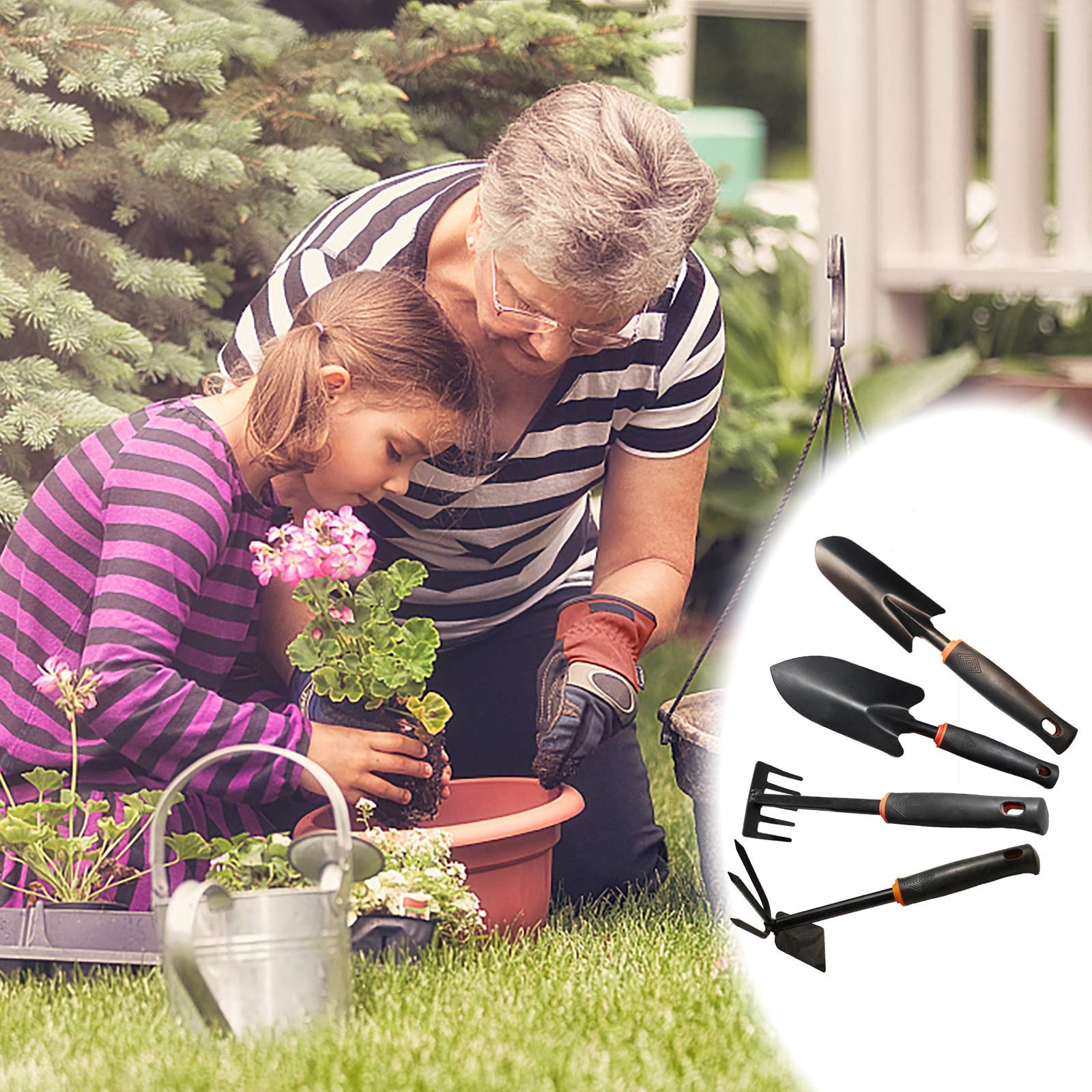4-Piece Stainless Steel Lawn & Garden Tool Set - Heavy Duty Digging, Weeding, Planting Tools for Home Gardening - Perfect for Backyard, Flower Beds & Vegetable Patches