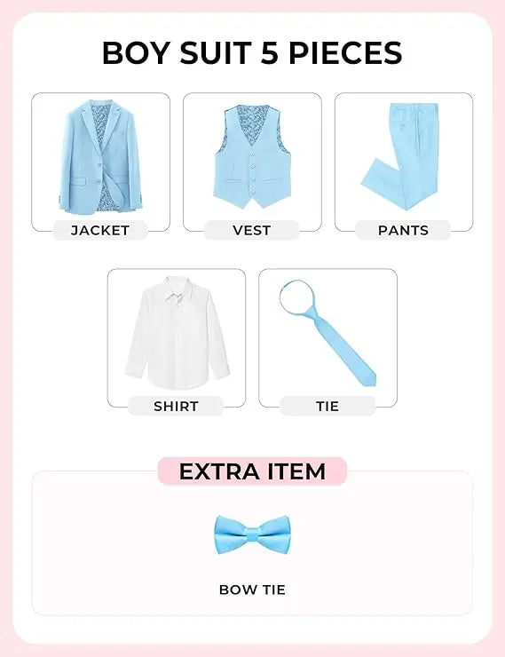 **Boys' 5-Piece Light Blue Suit Set | Premium Quality | Made in Canada | Perfect for Weddings, School Events & Special Occasions**