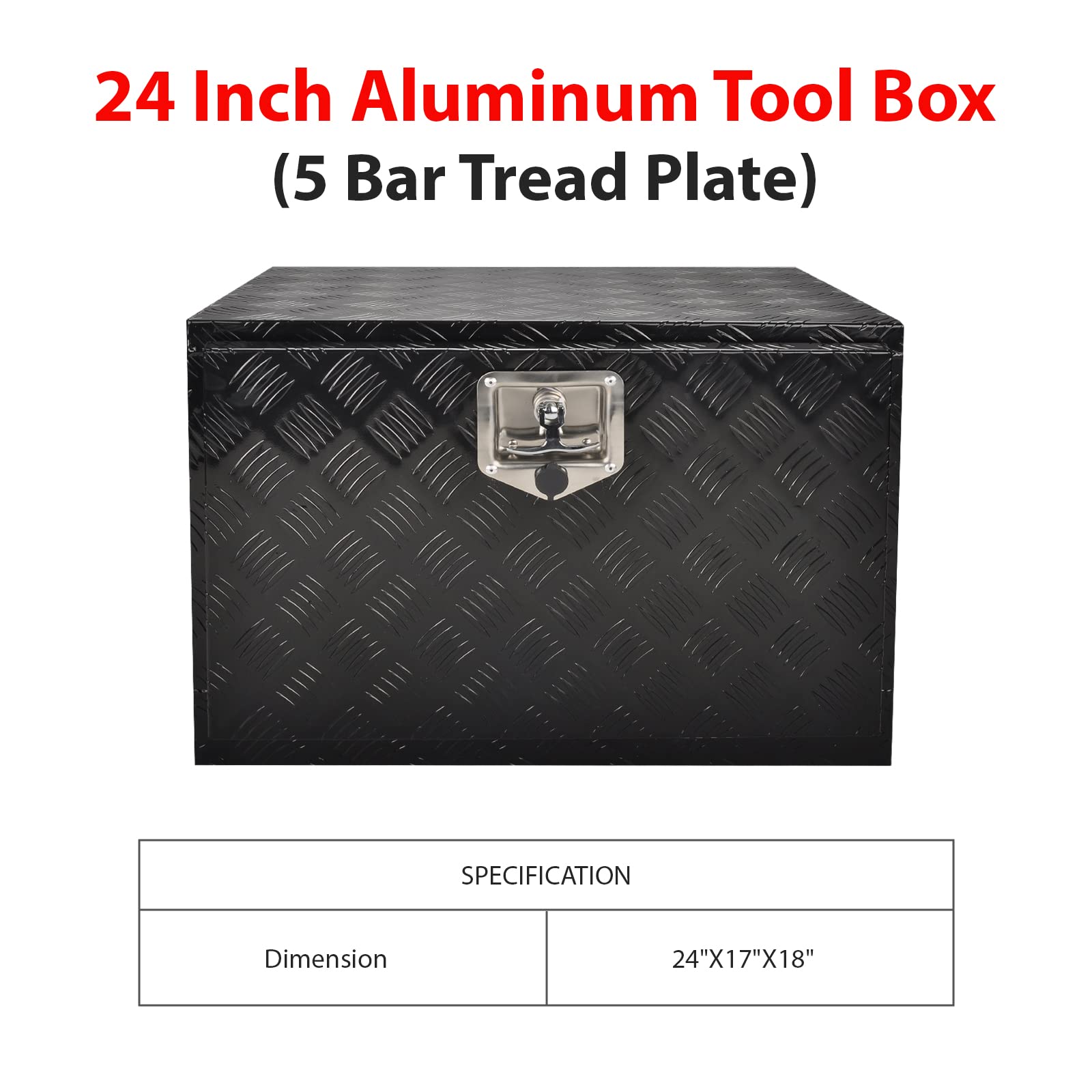 24 Inch Aluminum Truck Bed Tool Box with Lock - Heavy Duty Underbed Storage for Pickup Trucks, Trailers, RVs & ATVs | 5-Bar Tread Design w/T-Handle Latch & Keys (24