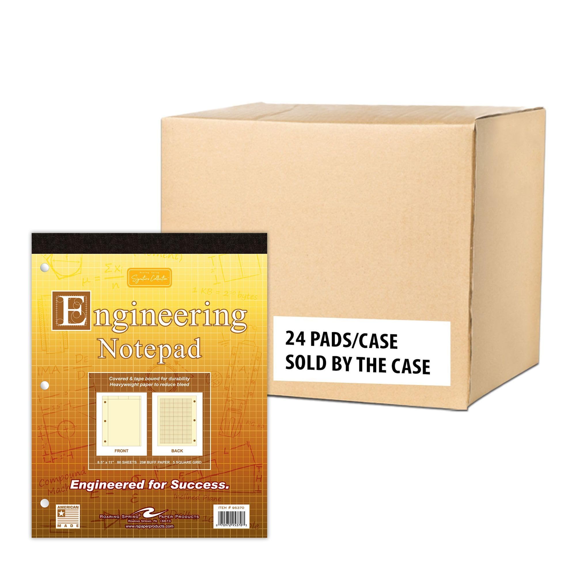Roaring Spring Engineering Computation Notepads - Case of 24, 8.5x11 Inches, 80 Sheets per Pad, 20# Heavyweight Buff Paper, Made in USA - Perfect for Architects, Engineers & Students Calculations